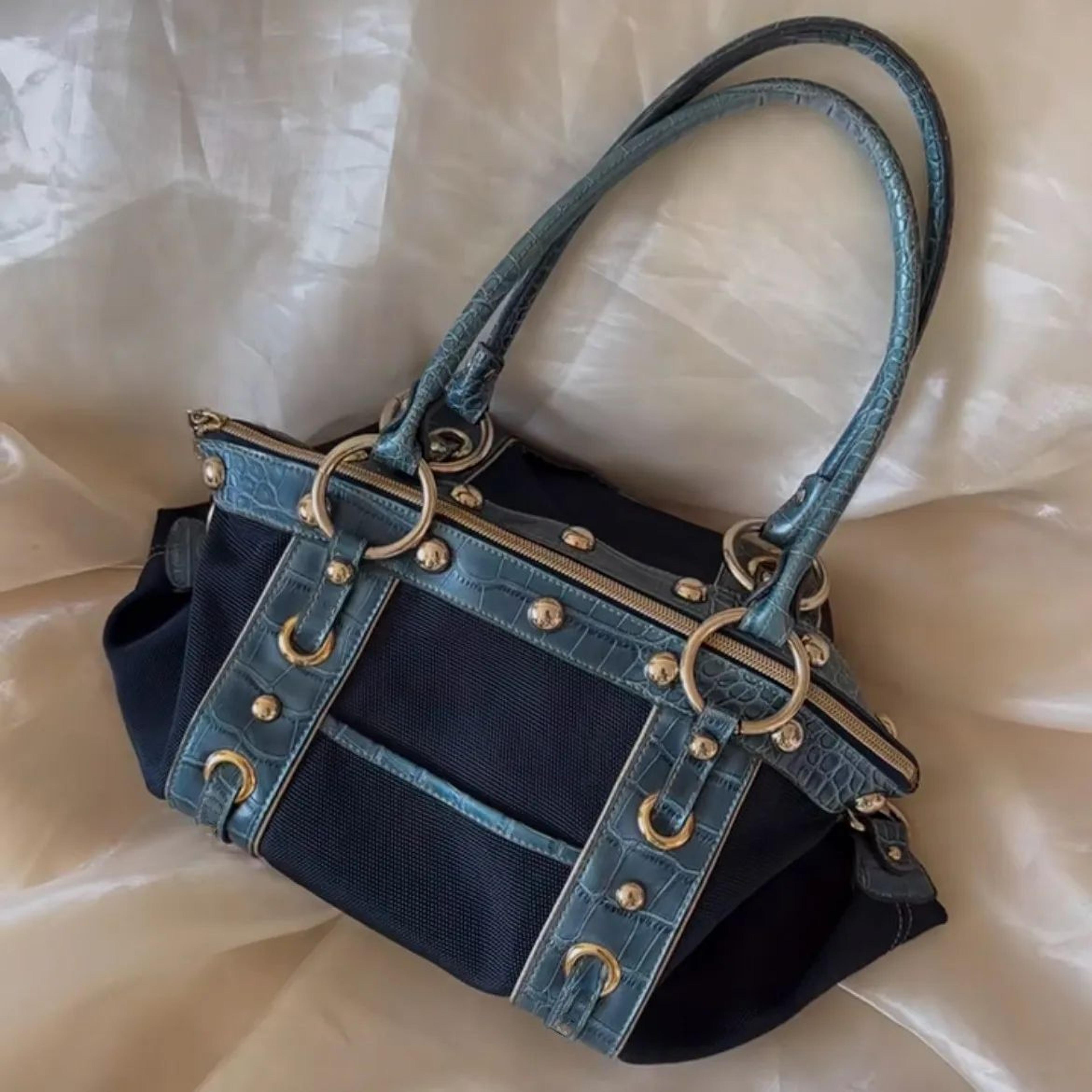 retro motorcycle shoulder bag with studded accents