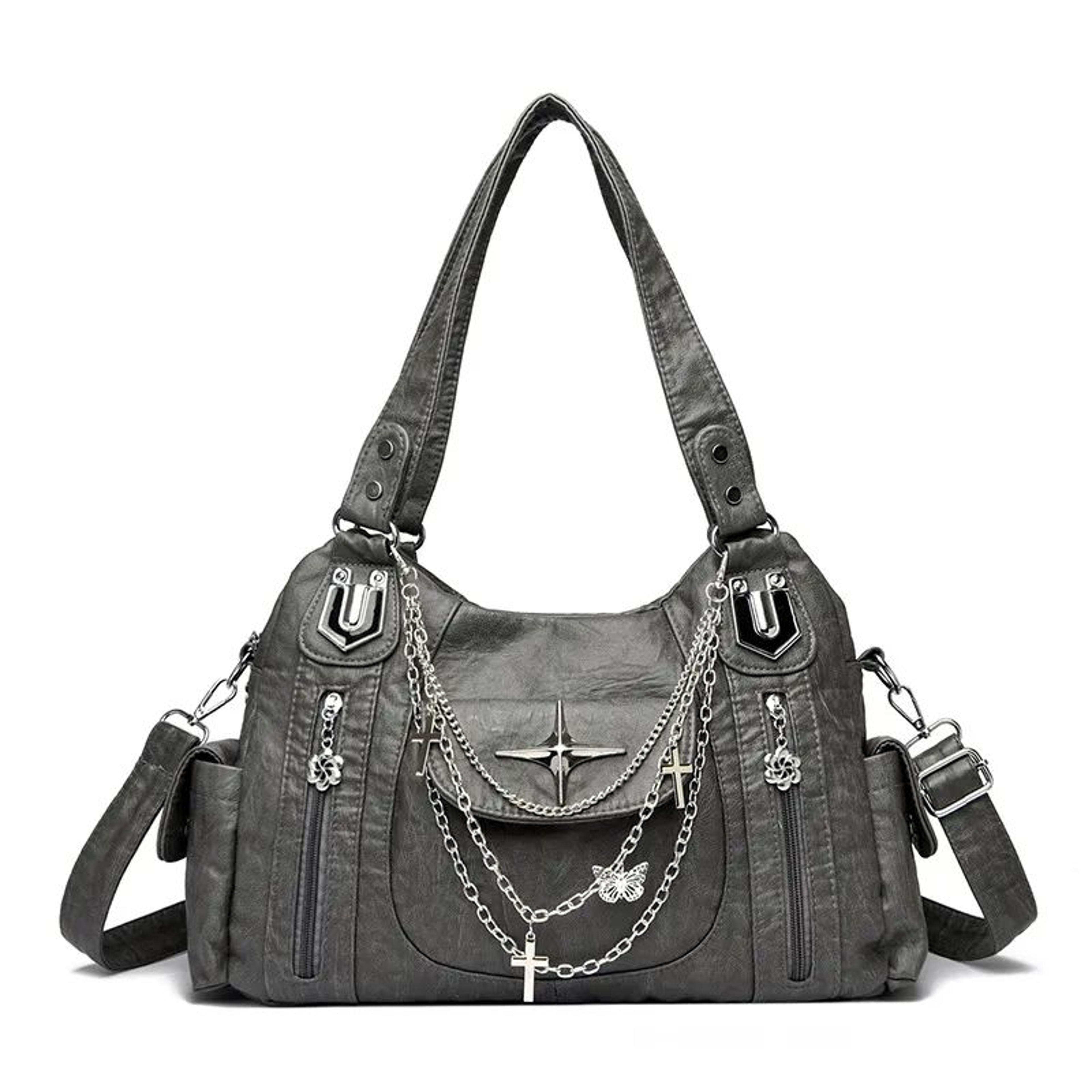 Vintage Chain Motorcycle Shoulder Tote Bag For Women Large Capacity Handbag 3