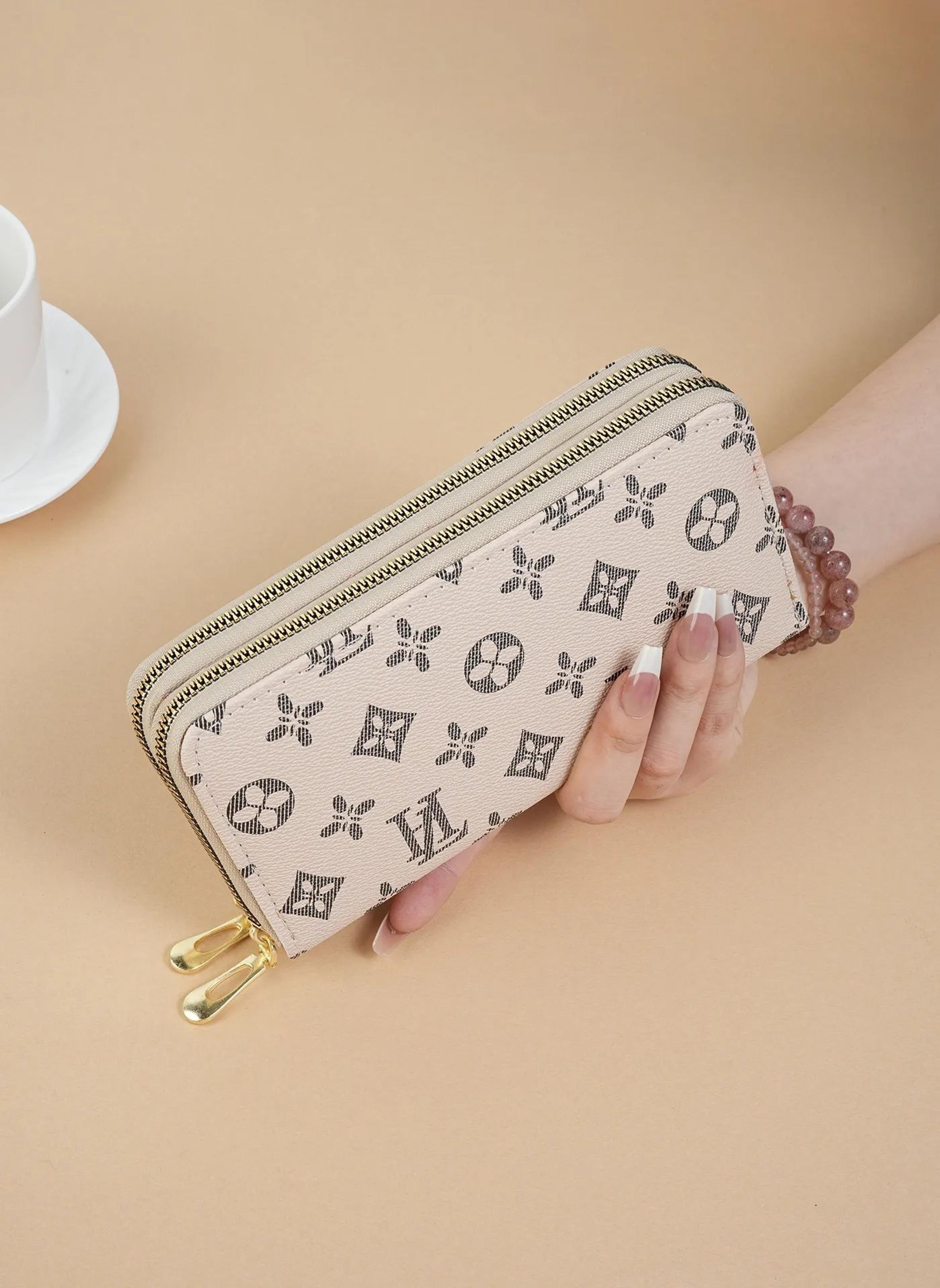 women vintage long wallet with double zipper and phone pocket