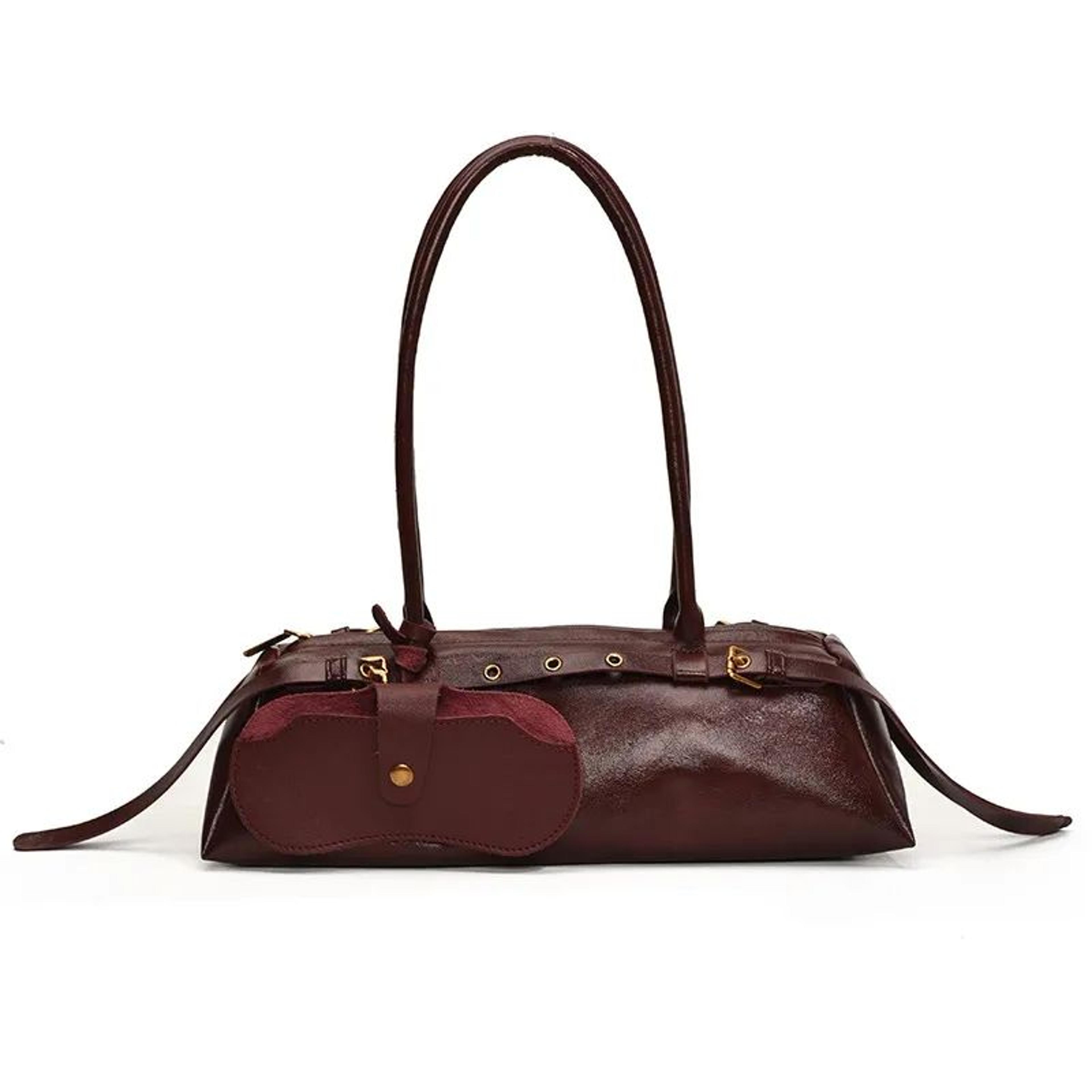 womens motorcycle style shoulder bag with zipper closure and soft pu material