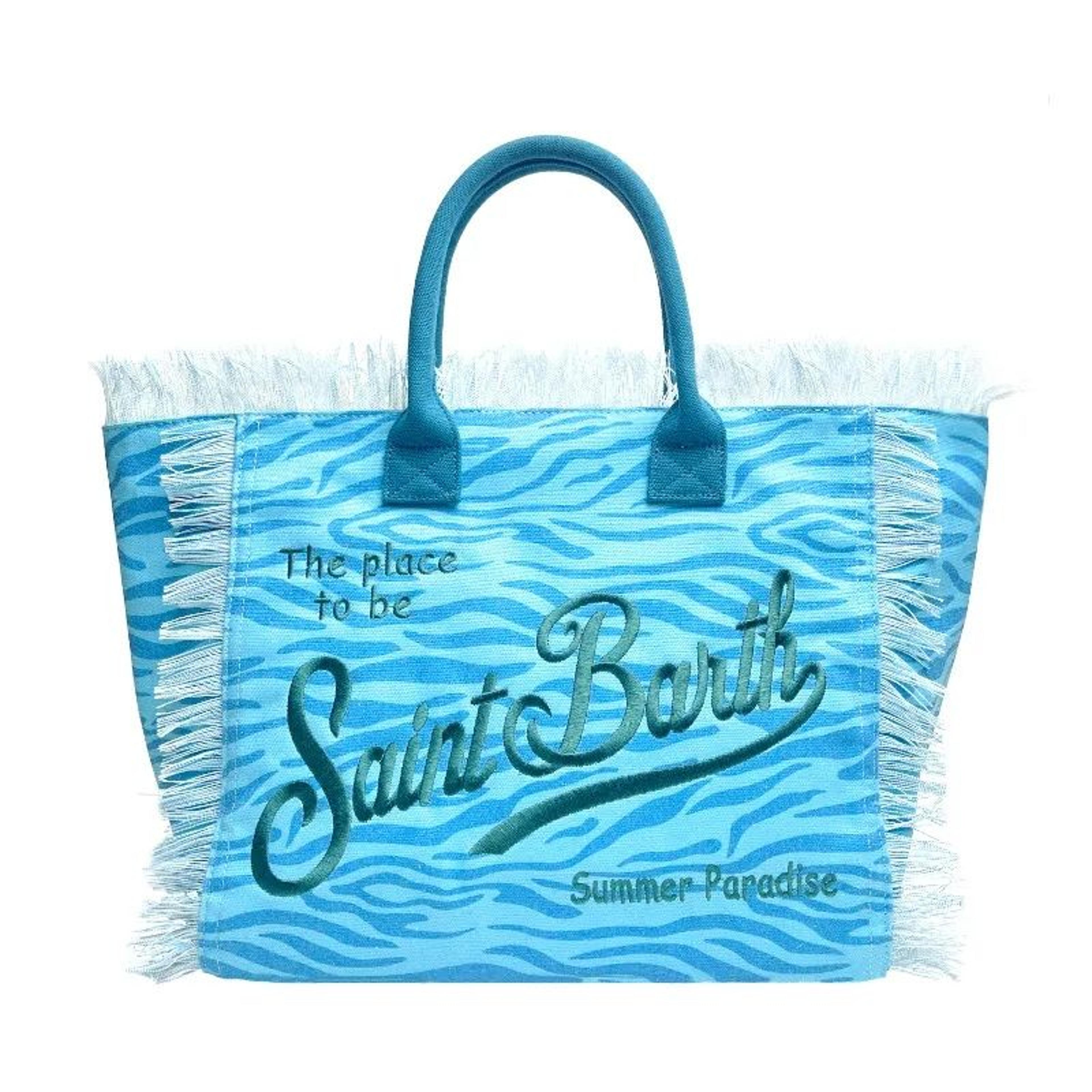 Large Capacity Canvas Denim Beach Tote Bag With Decorative Tassel 1