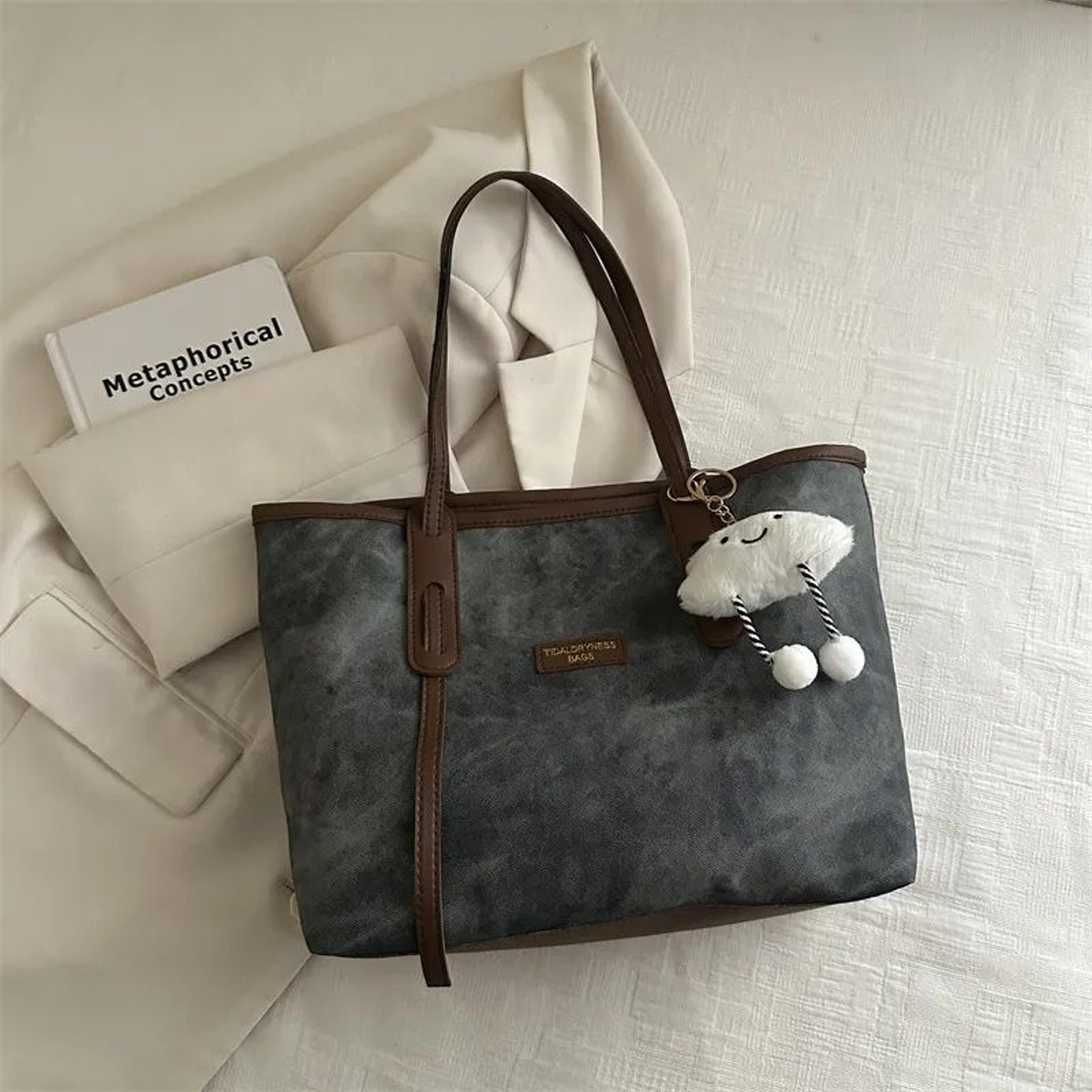 Retro Large Capacity Tote Bag For Women Fashionable Work Shoulder Bag 1
