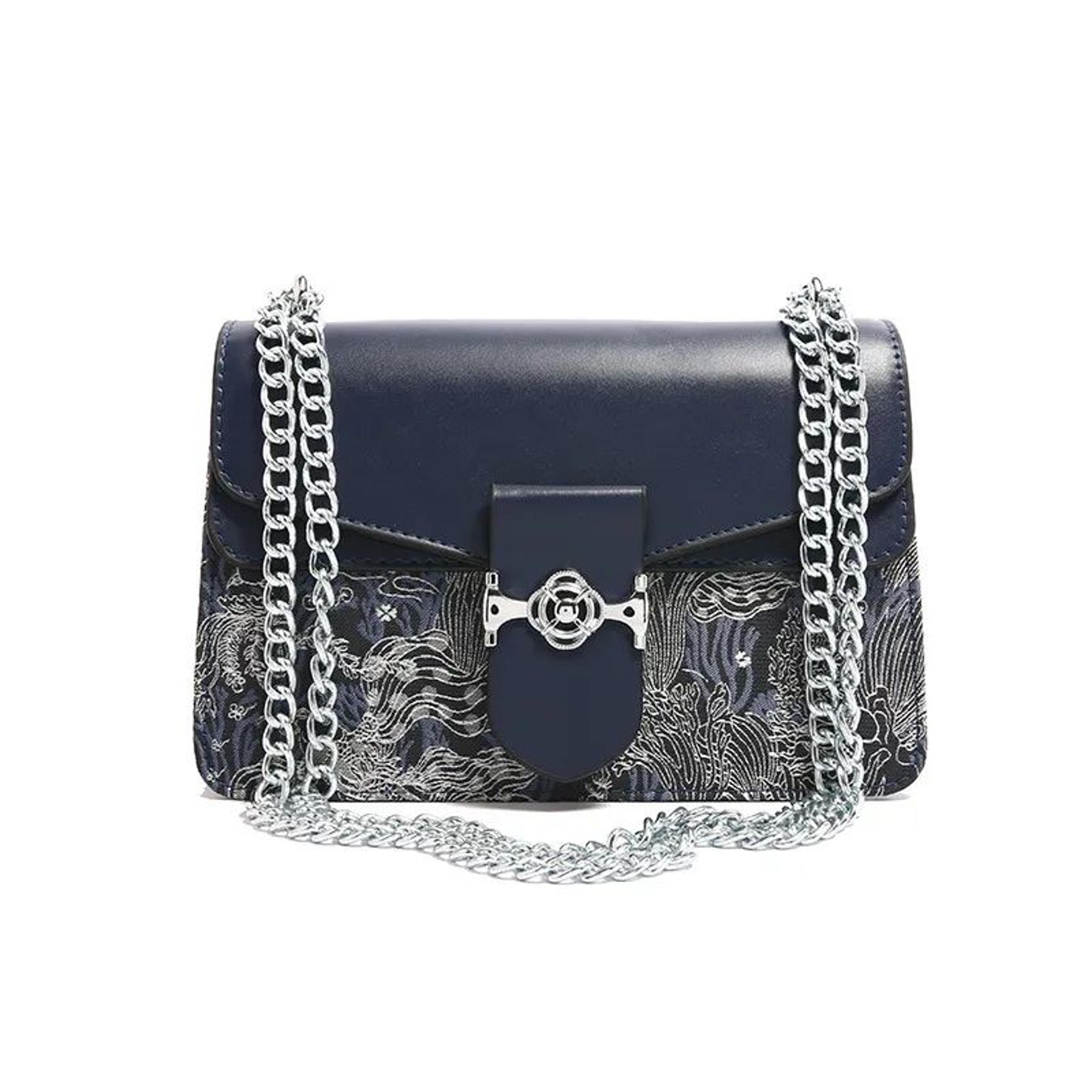 Womens Printed Square Crossbody Bag With Chain Shoulder Strap 1