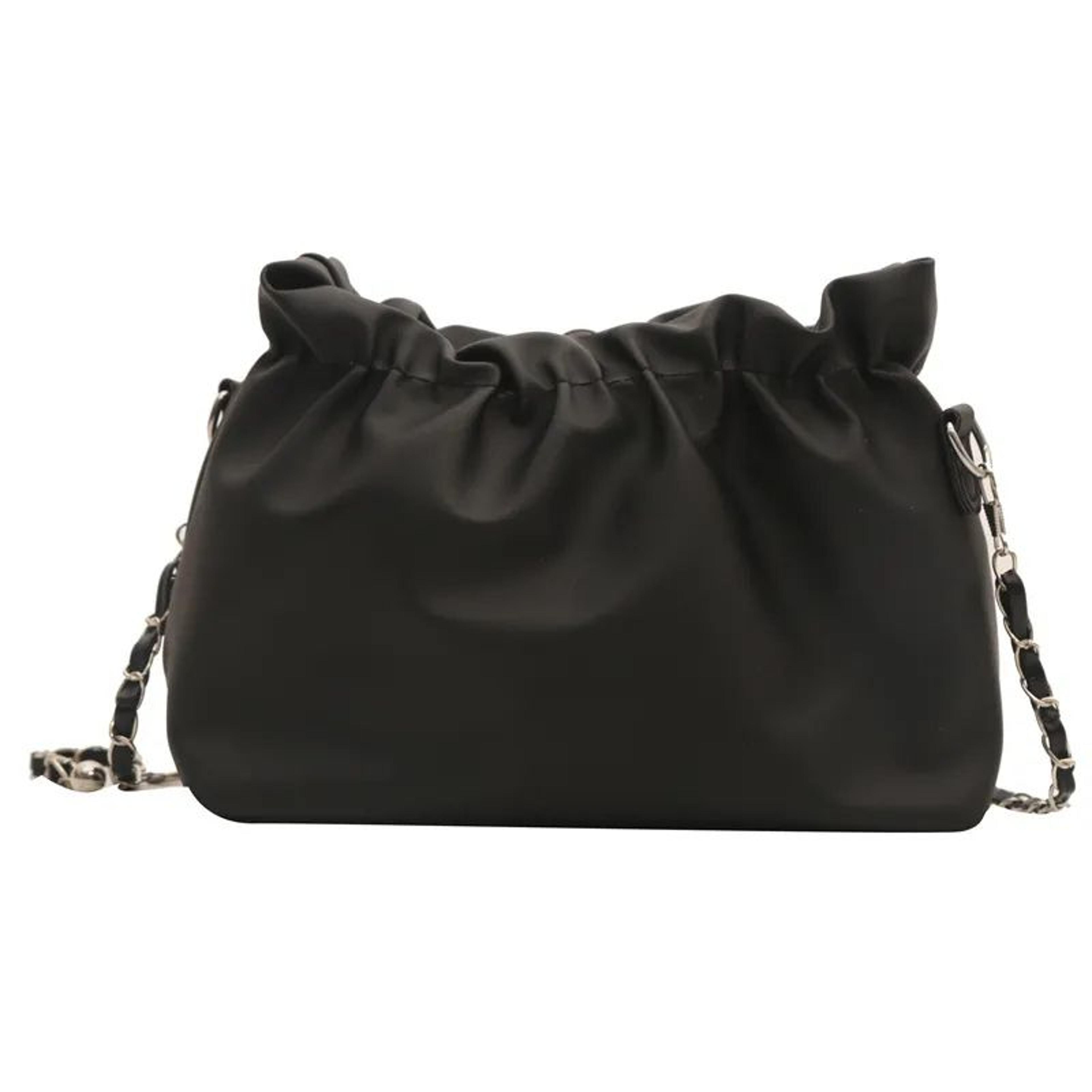women pleated cloud crossbody bag with textured design and chain shoulder strap