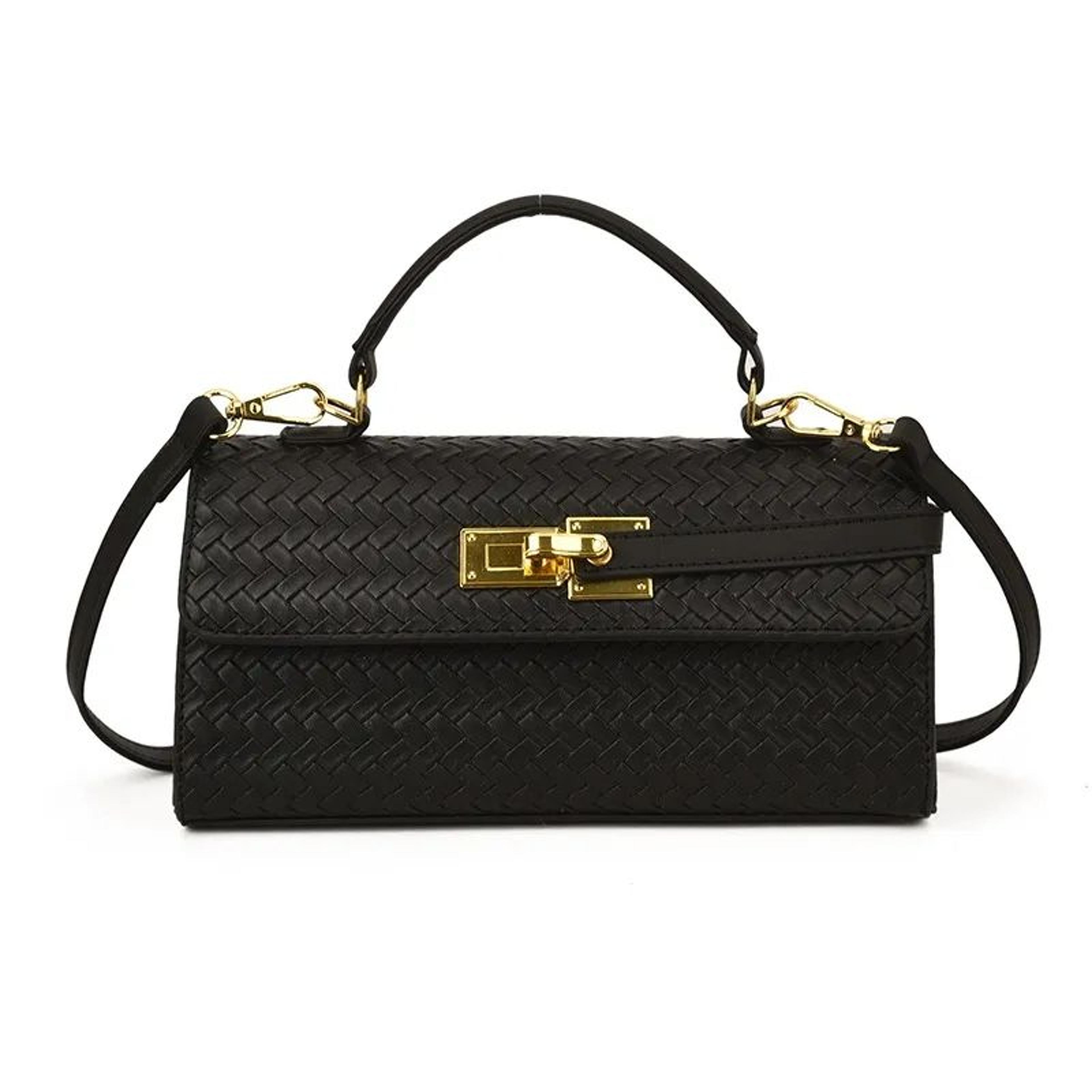 Womens Woven Pattern Crossbody Bag Lightweight PU Square Shoulder Handbag 1