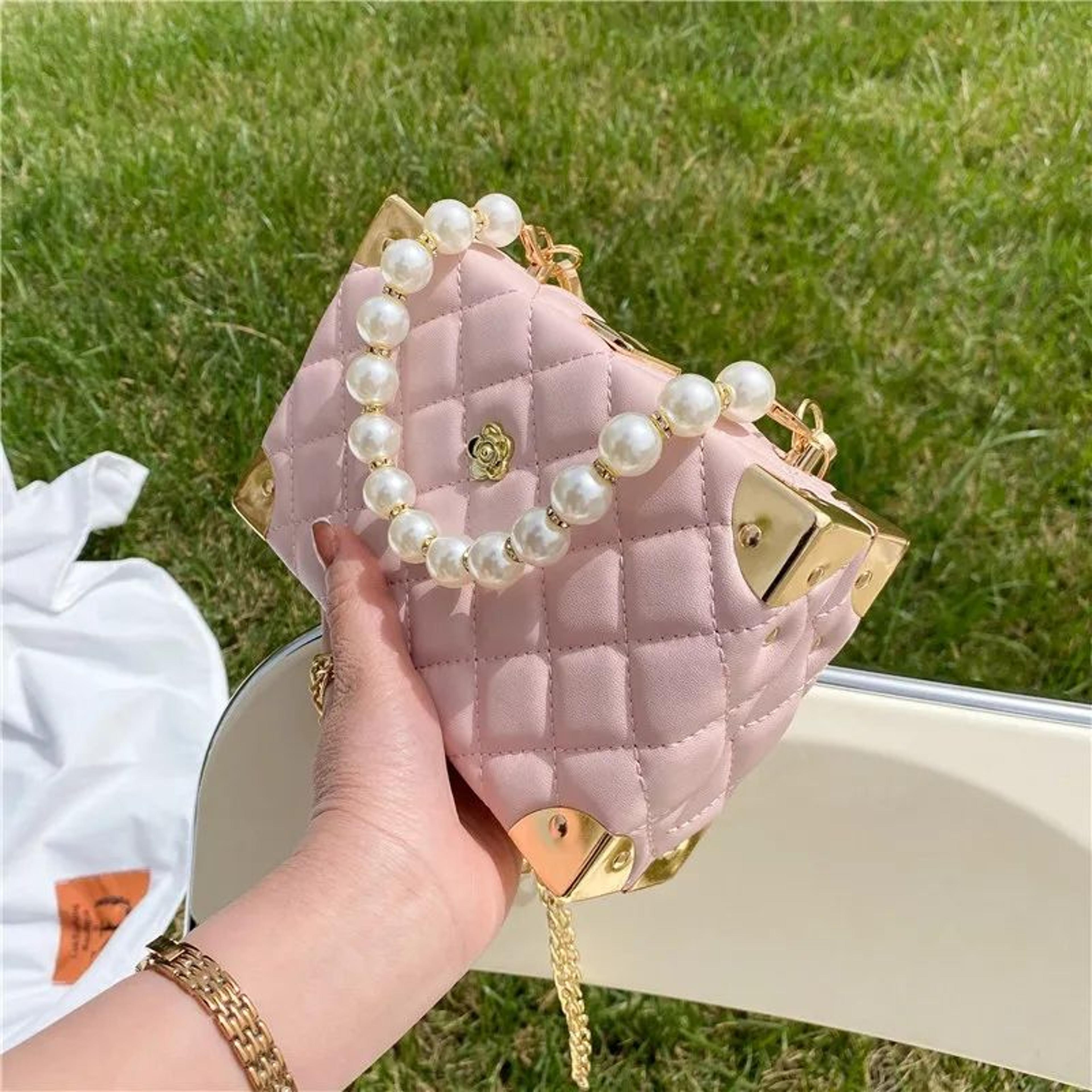 Pearl Chain Crossbody Bag With Embroidered Top Handle 2