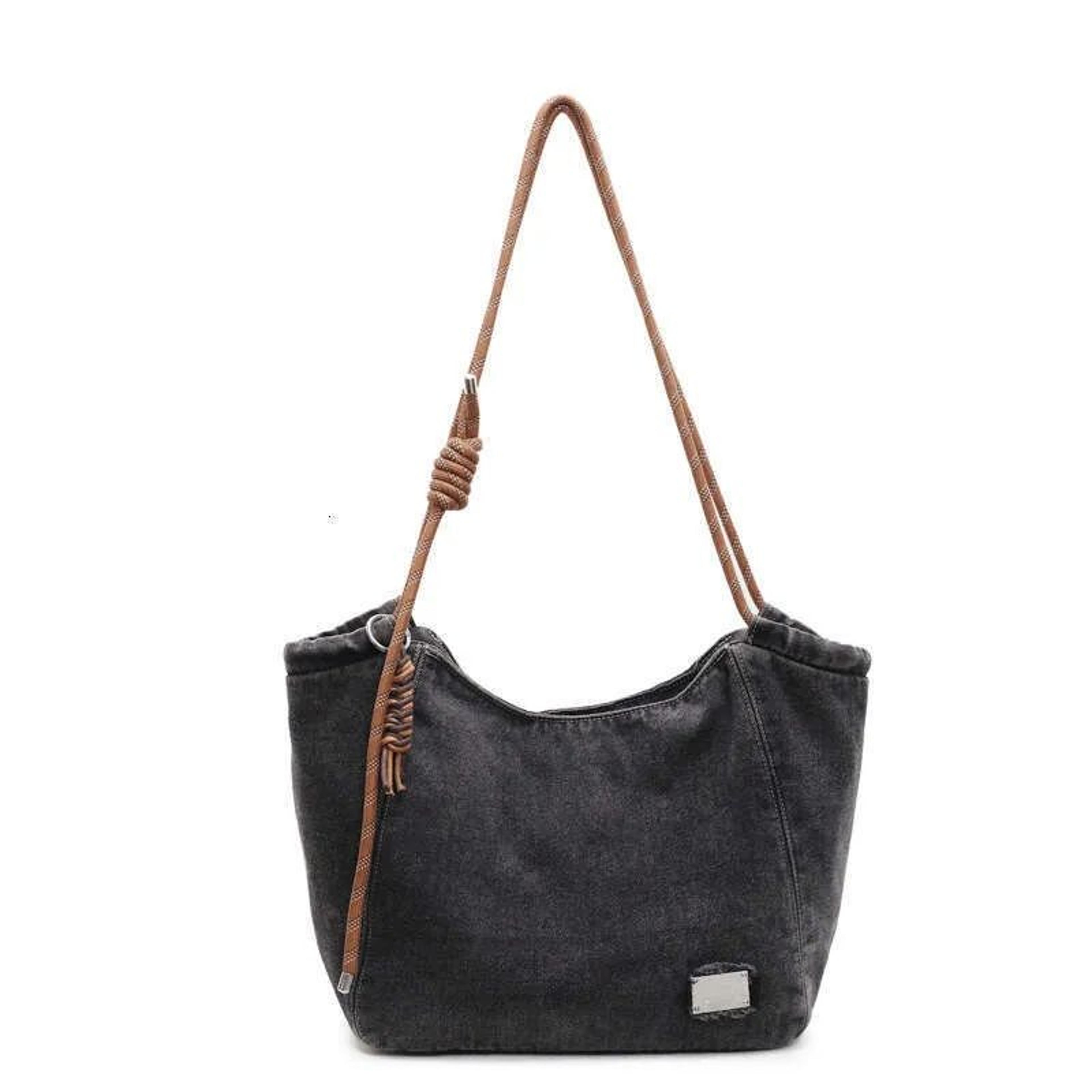 Women Large Capacity Denim Tote Bag With Adjustable Crossbody Strap 1