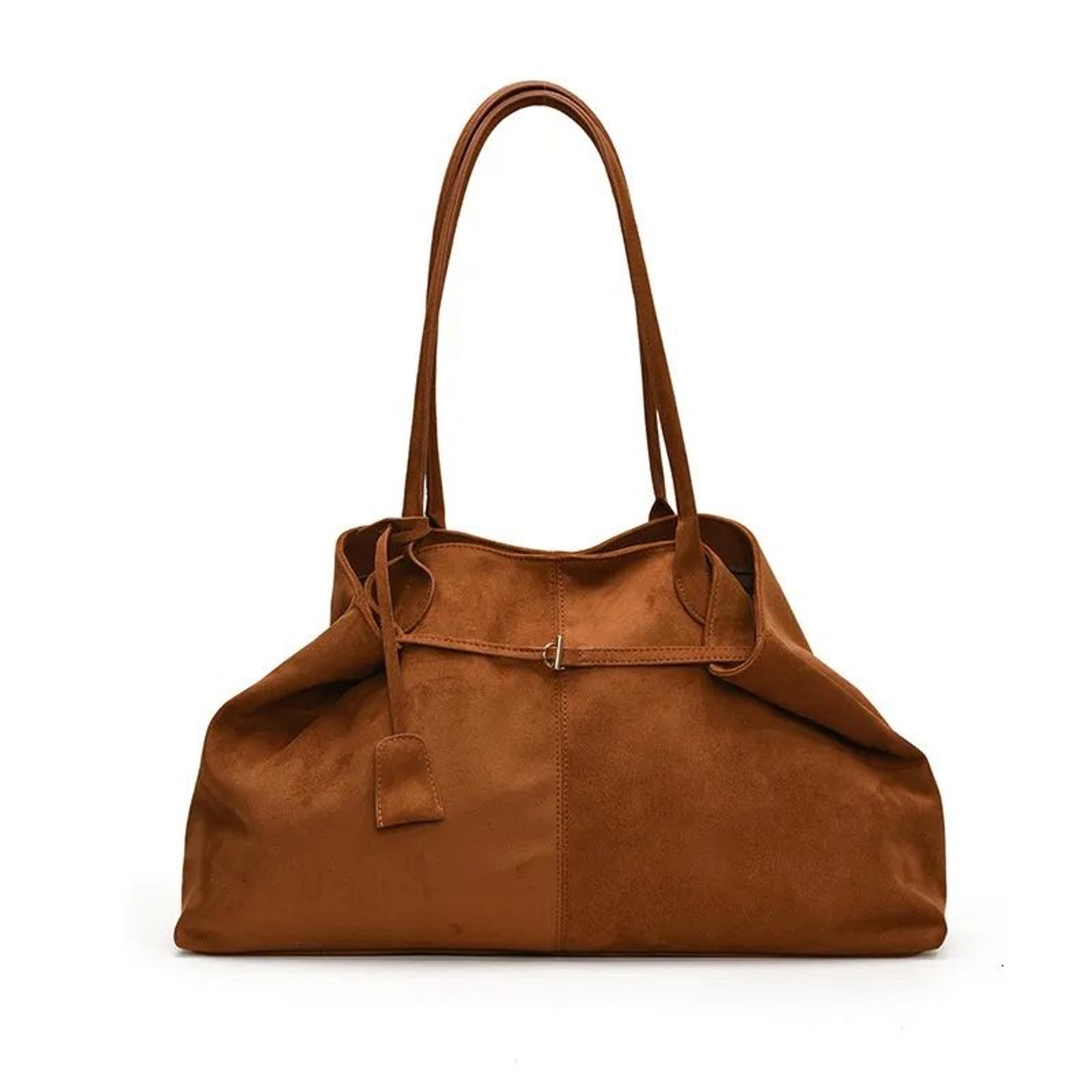 Women Suede Underarm Shoulder Bag With Magnetic Buckle And Zipper Pocket 1