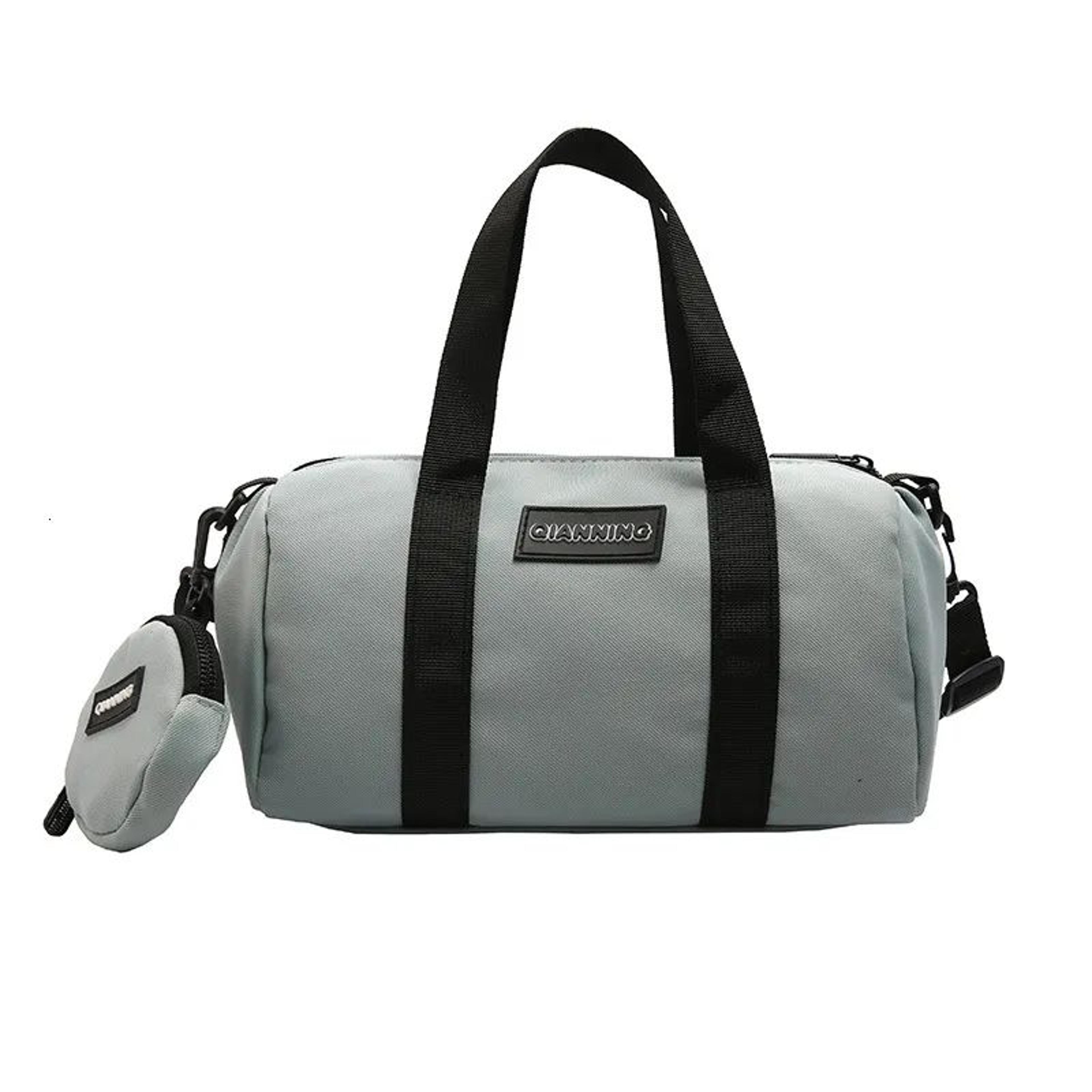 women nylon boston bag with top handle and crossbody shoulder strap