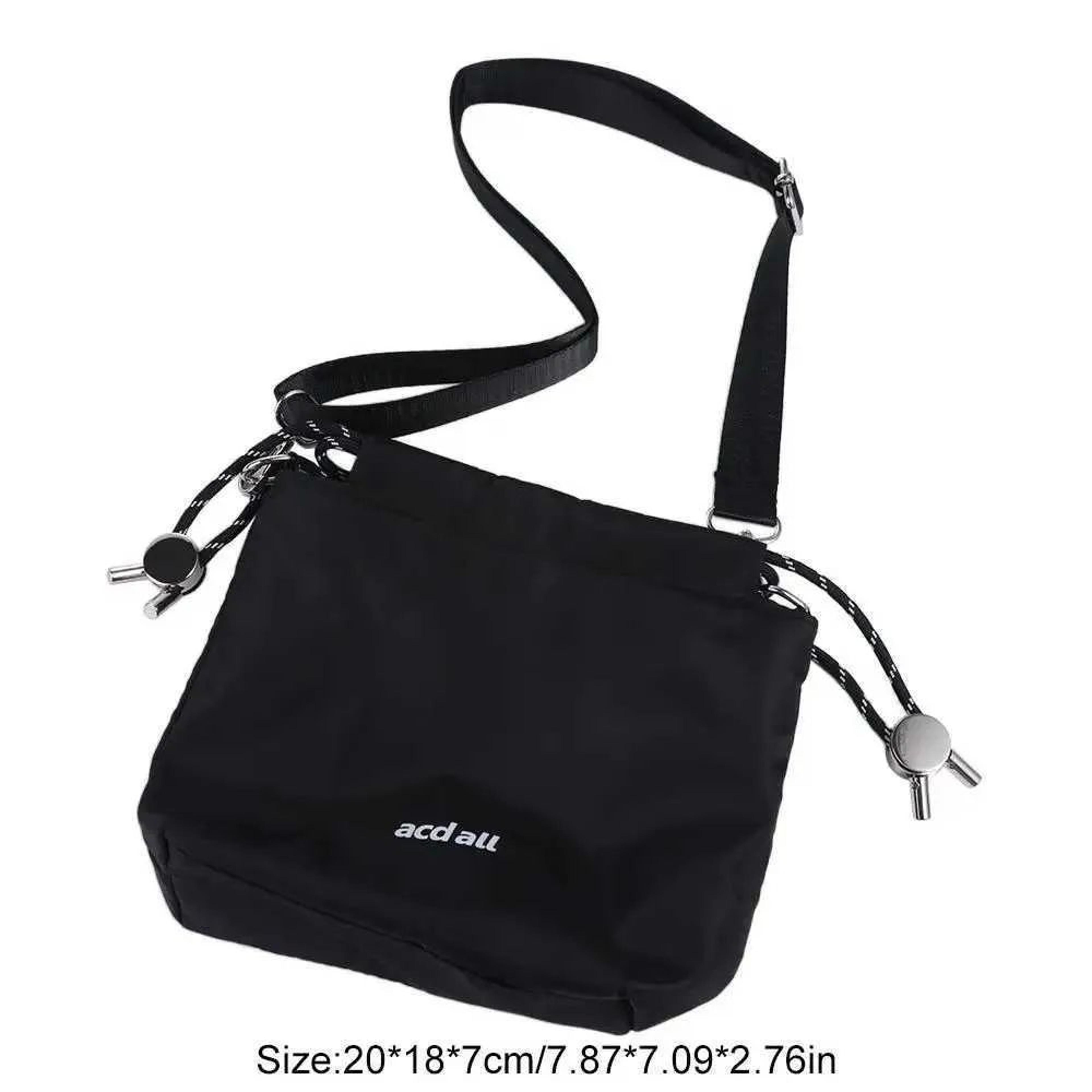 Black Nylon Drawstring Bucket Crossbody Shoulder Bag 2