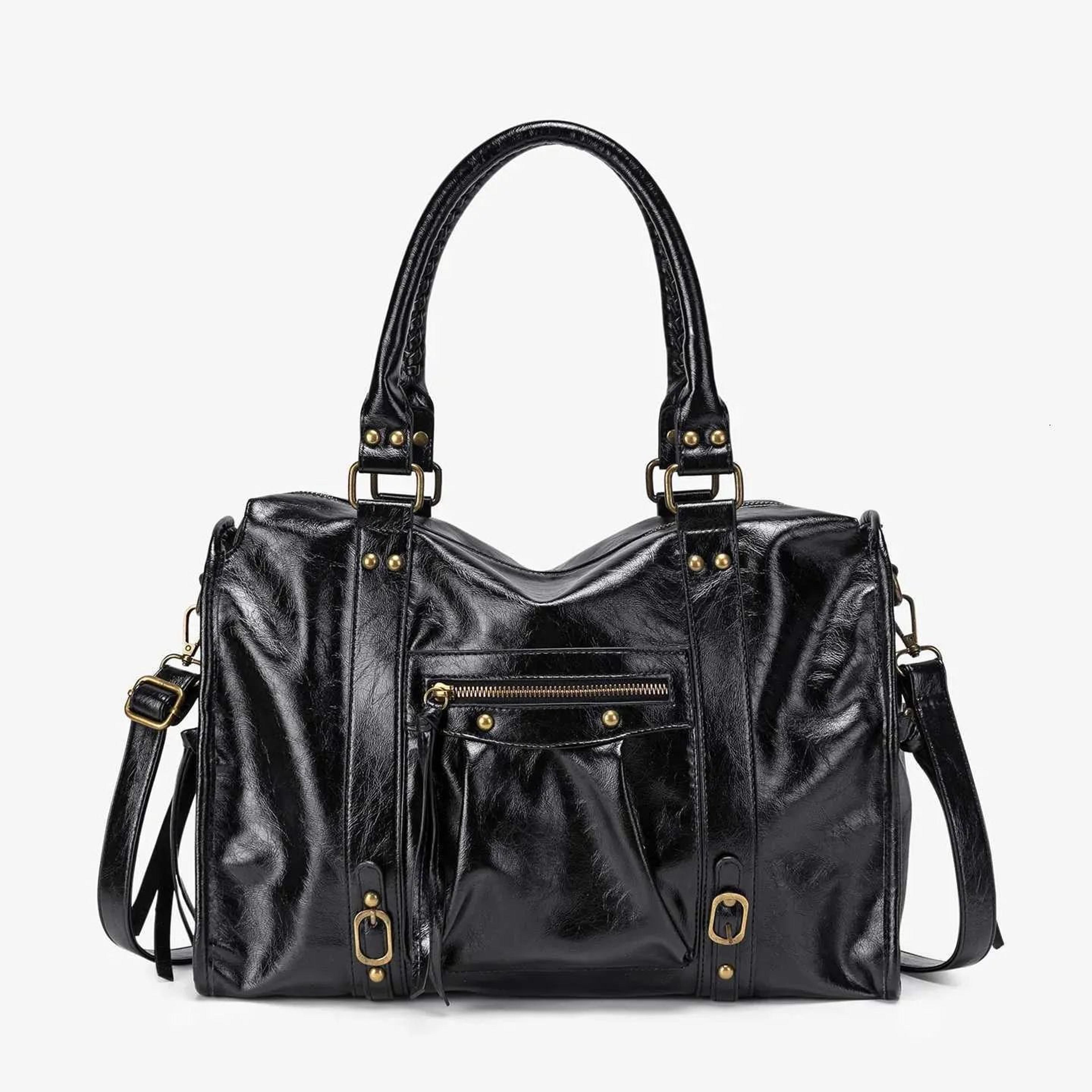 Retro Pink Washed Faux Leather Tote Shoulder Bag For Women 1