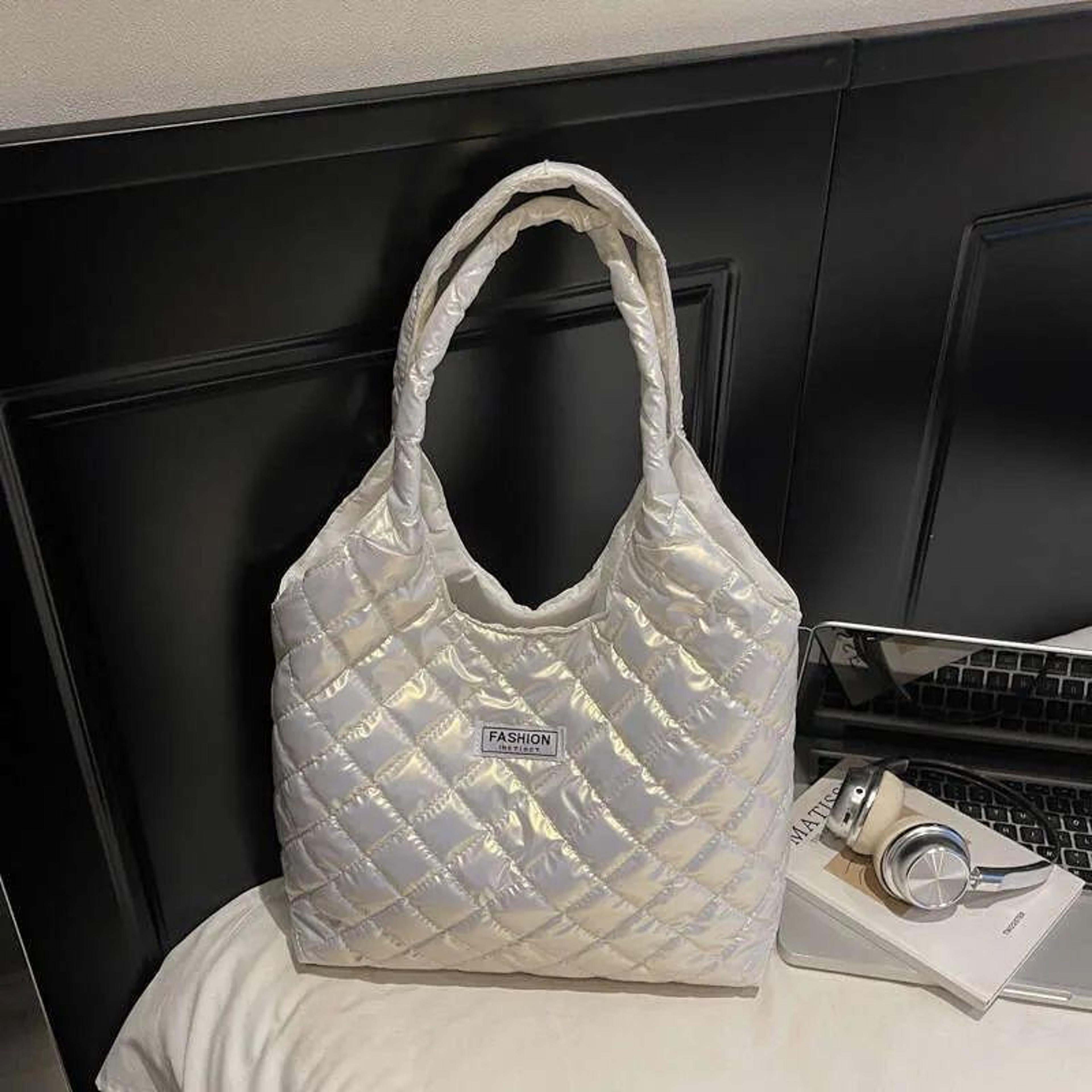 Womens Plaid Cotton Quilted Tote Bag With Large Capacity Shoulder Design 2