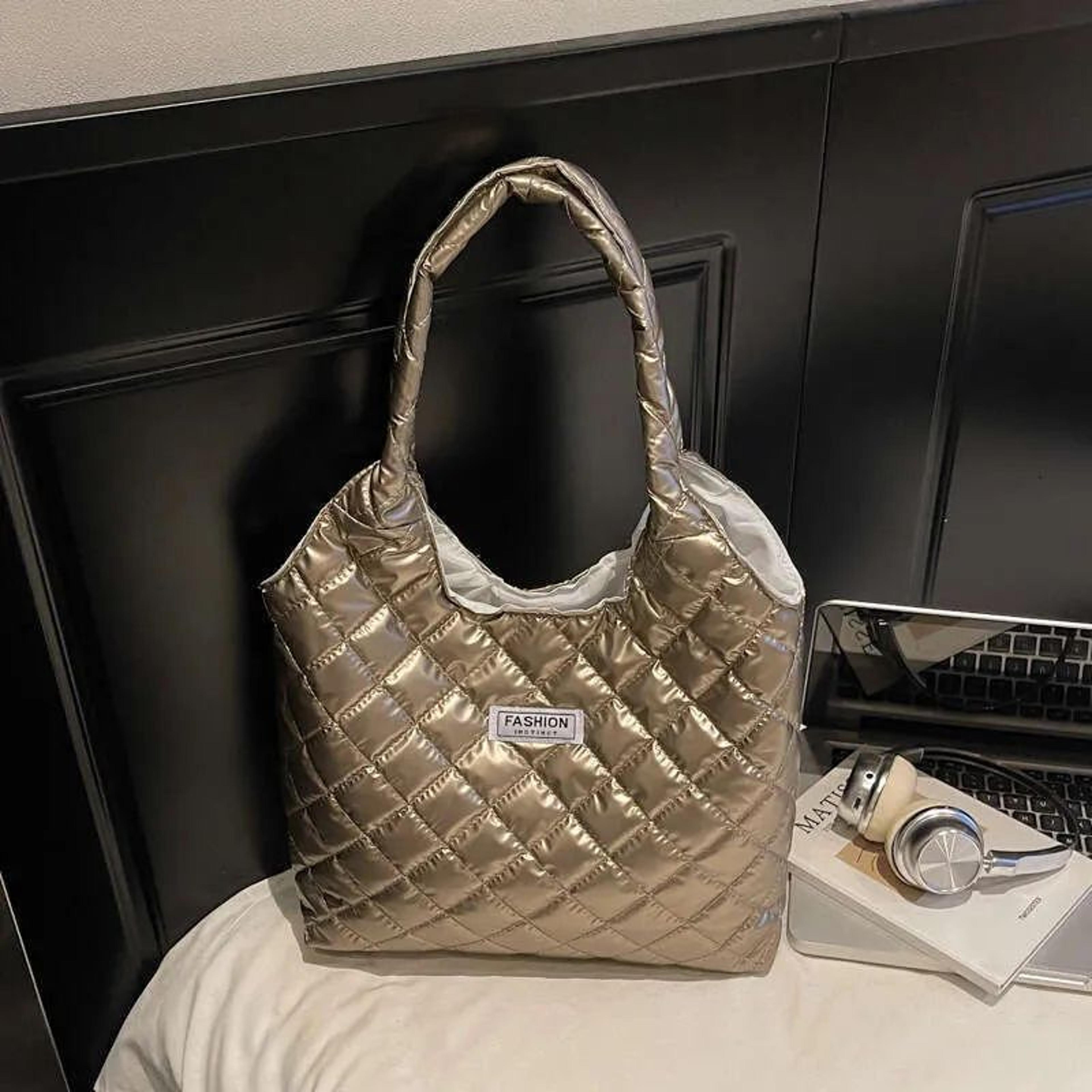 Womens Plaid Cotton Quilted Tote Bag With Large Capacity Shoulder Design 3