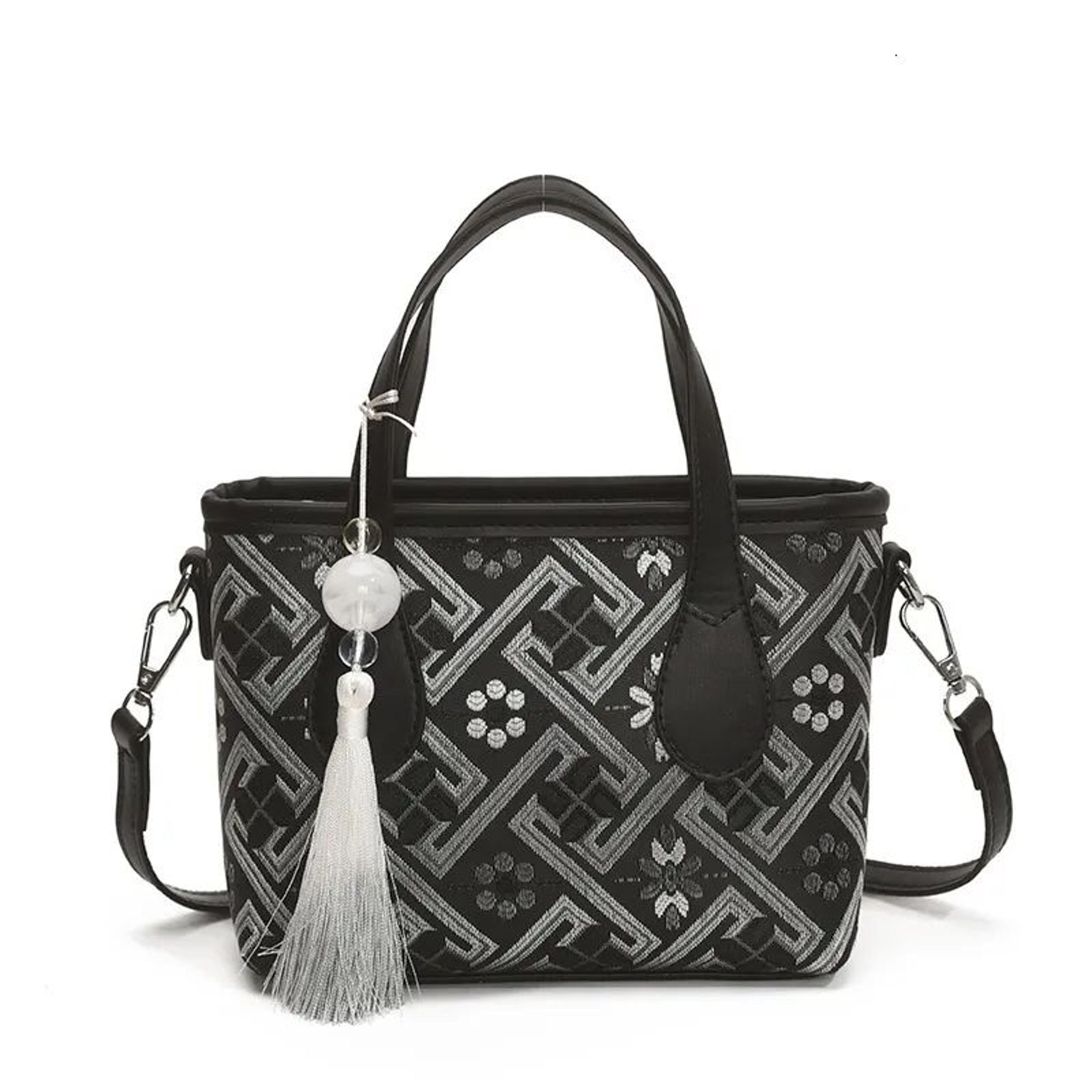 Womens Embroidered Brocade Handbag With Shoulder And Crossbody Design 1