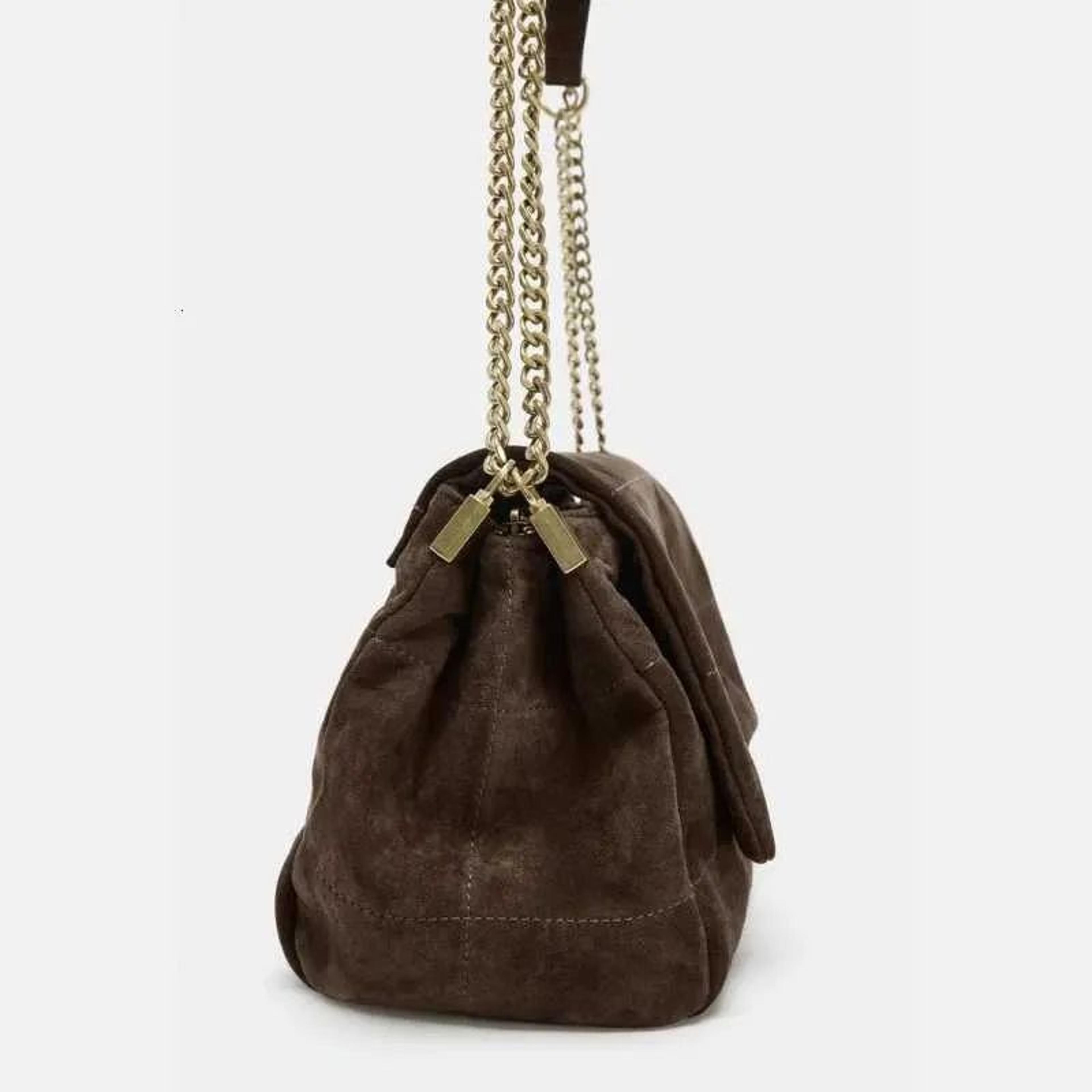Womens Quilted Suede Shoulder Bag With Chain Strap Vintage Style Handbag 2