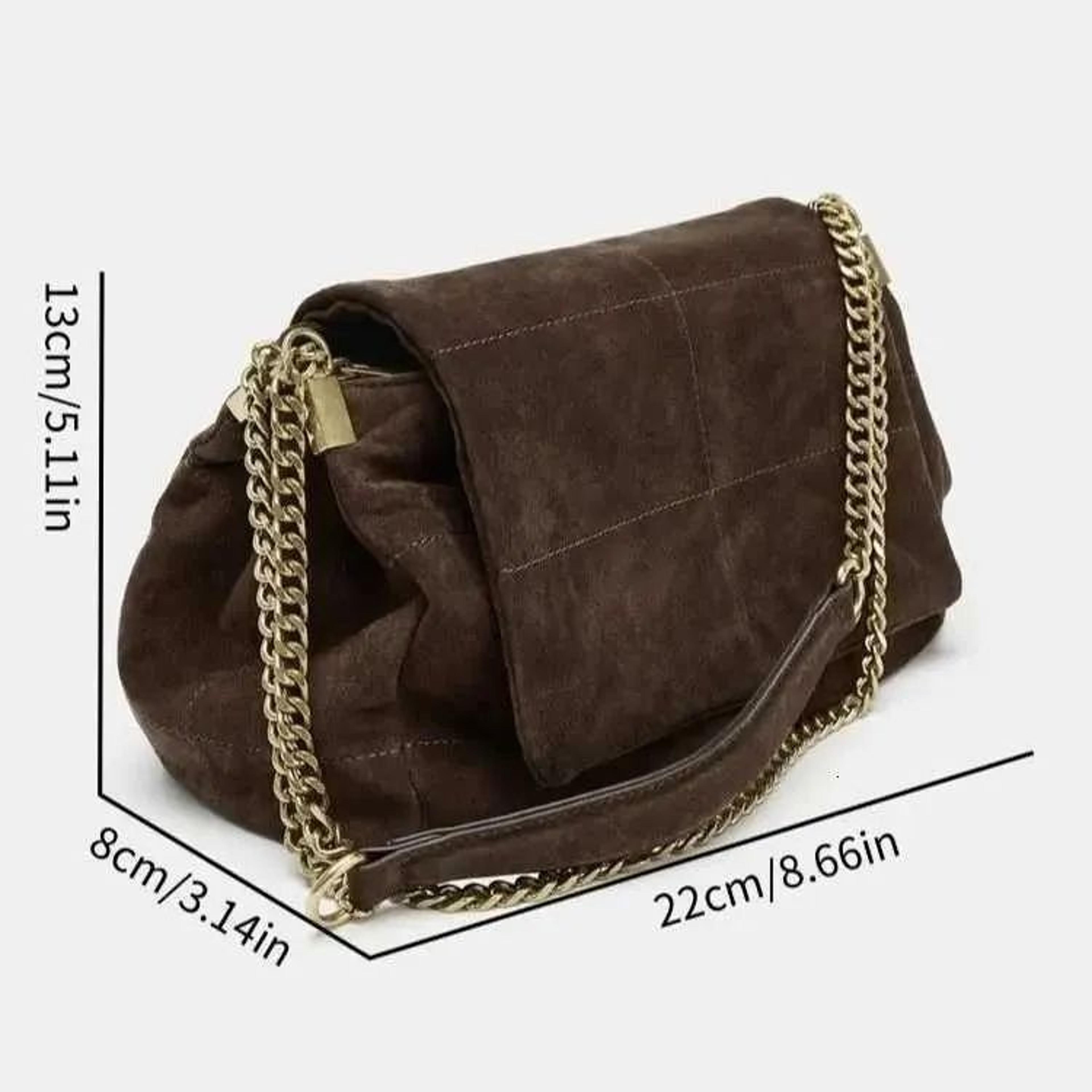 Womens Quilted Suede Shoulder Bag With Chain Strap Vintage Style Handbag 1