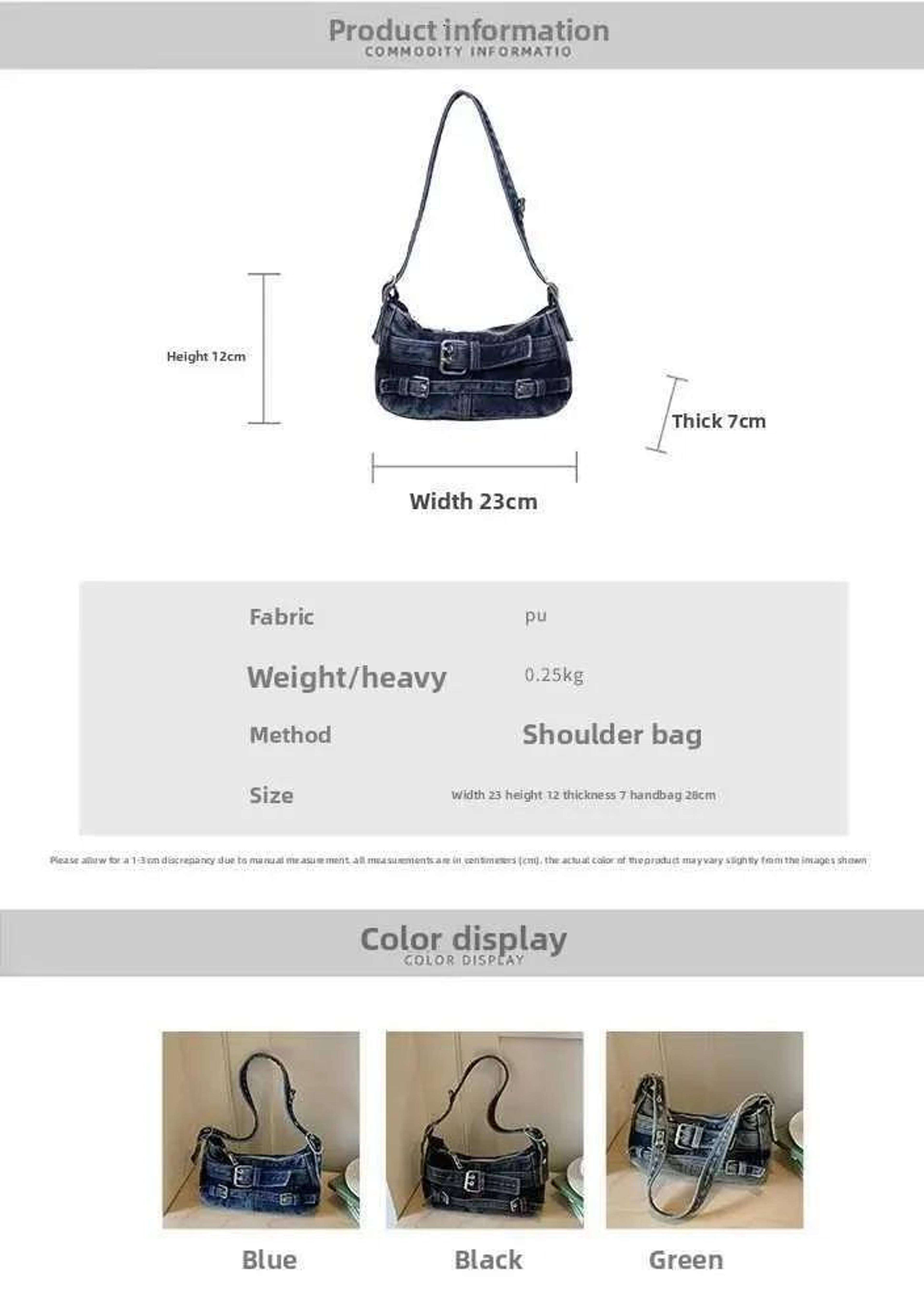 Vintage Washed Denim Shoulder Bag With Belt Buckle Detail For Women 3