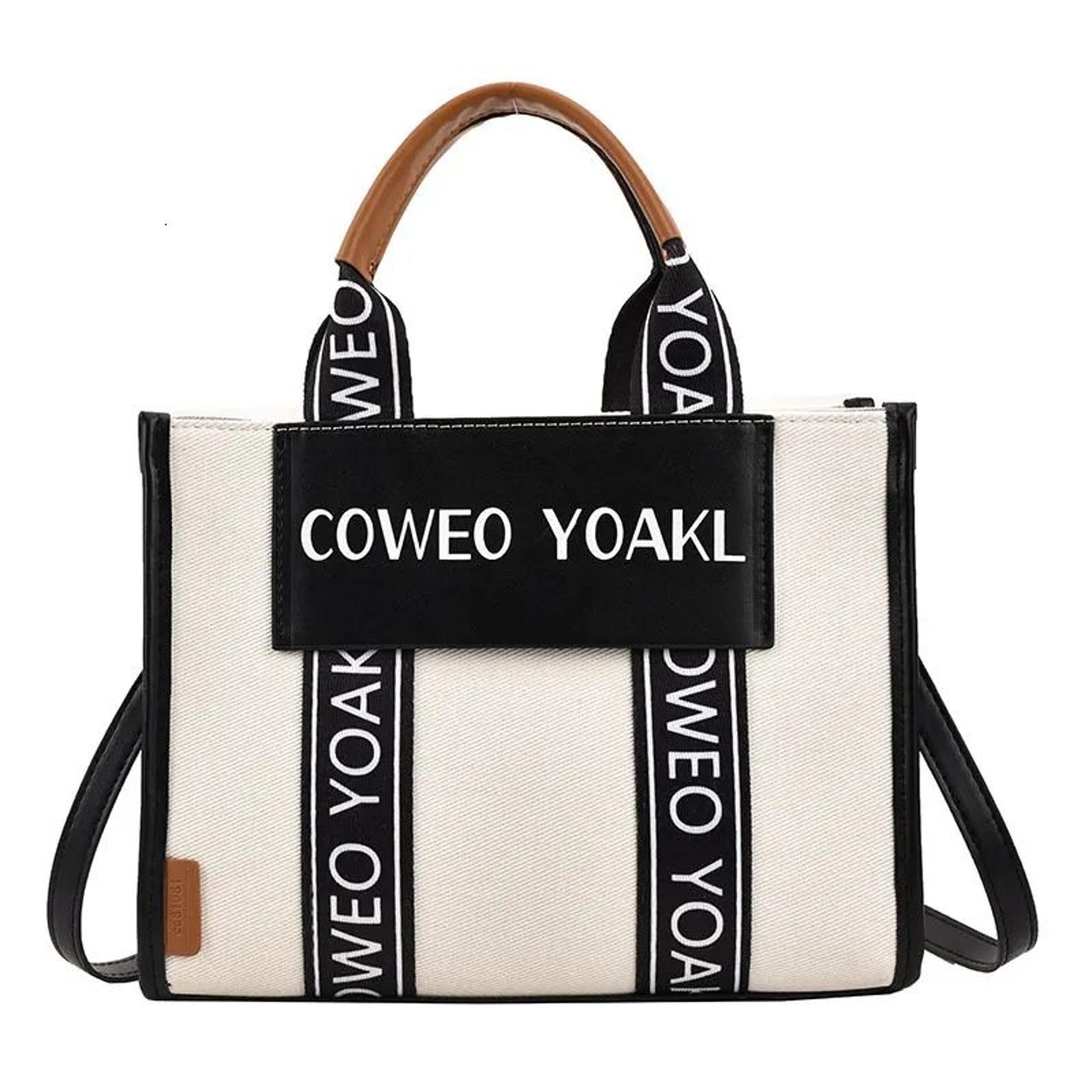 women denim tote handbag with textured fabric and letter detail