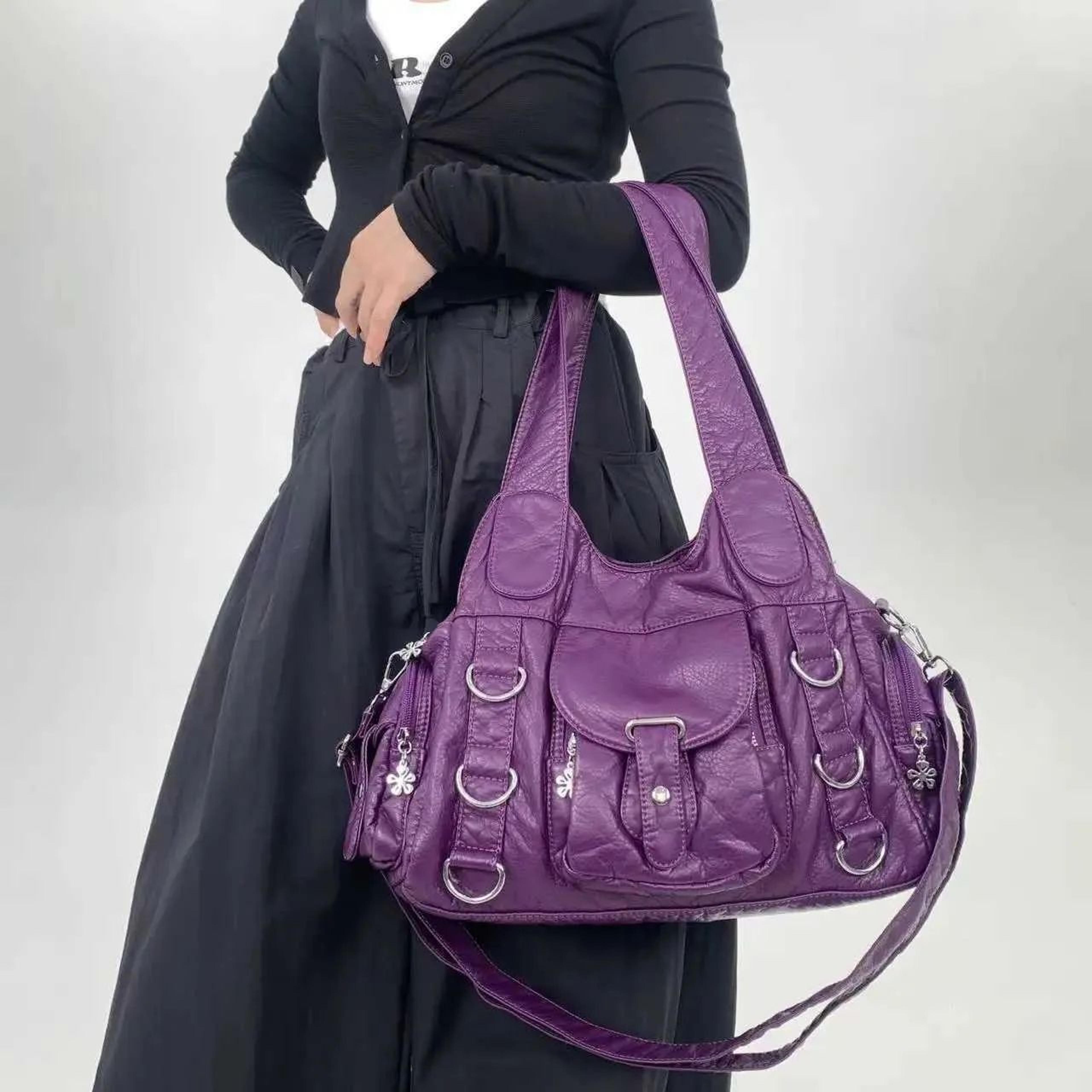 Womens Small PU Dumpling Handbag With Top Handle And Multiple Pockets 2