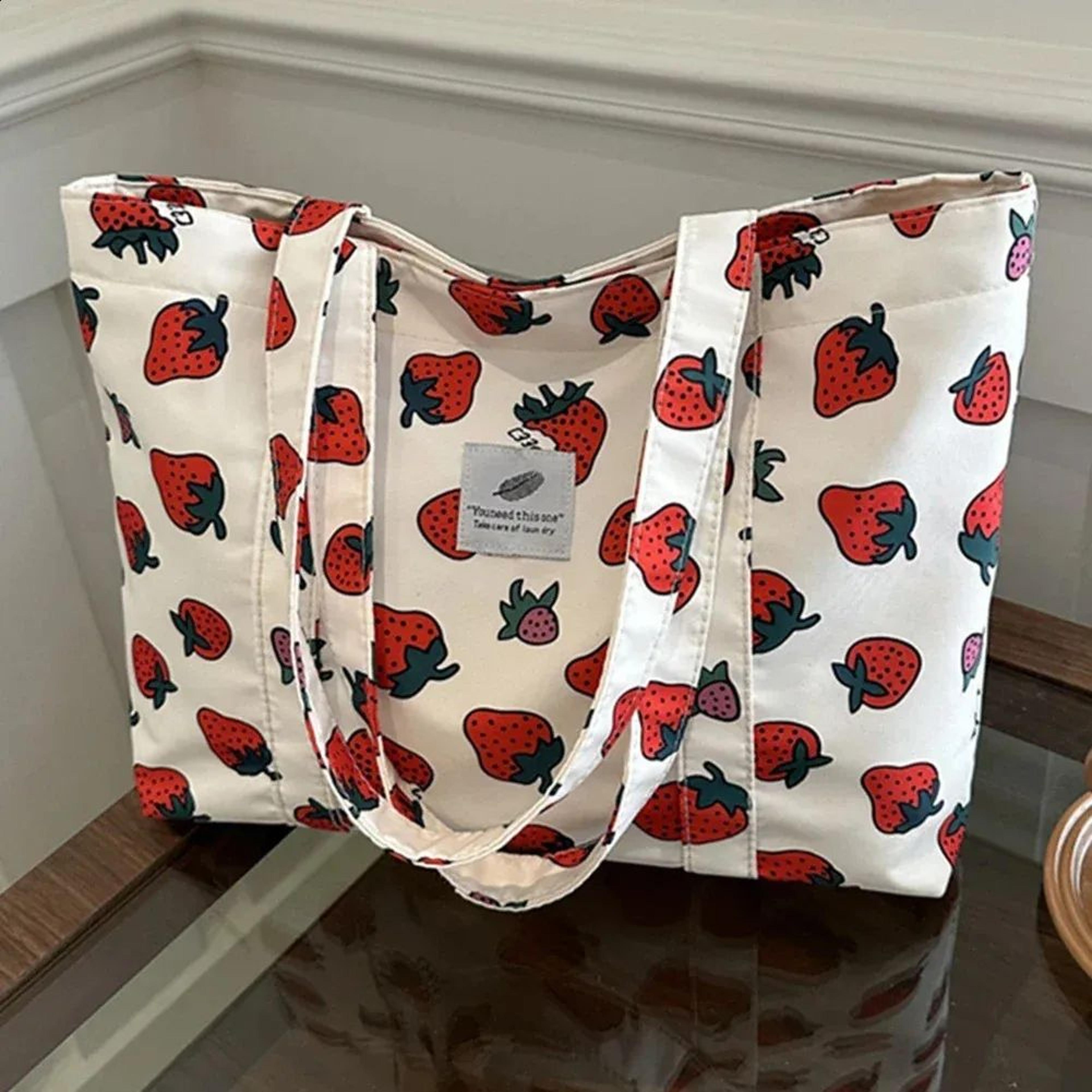 Cherry Strawberry Print Nylon Tote Bag For Women Casual Shoulder Shopping Bag 6