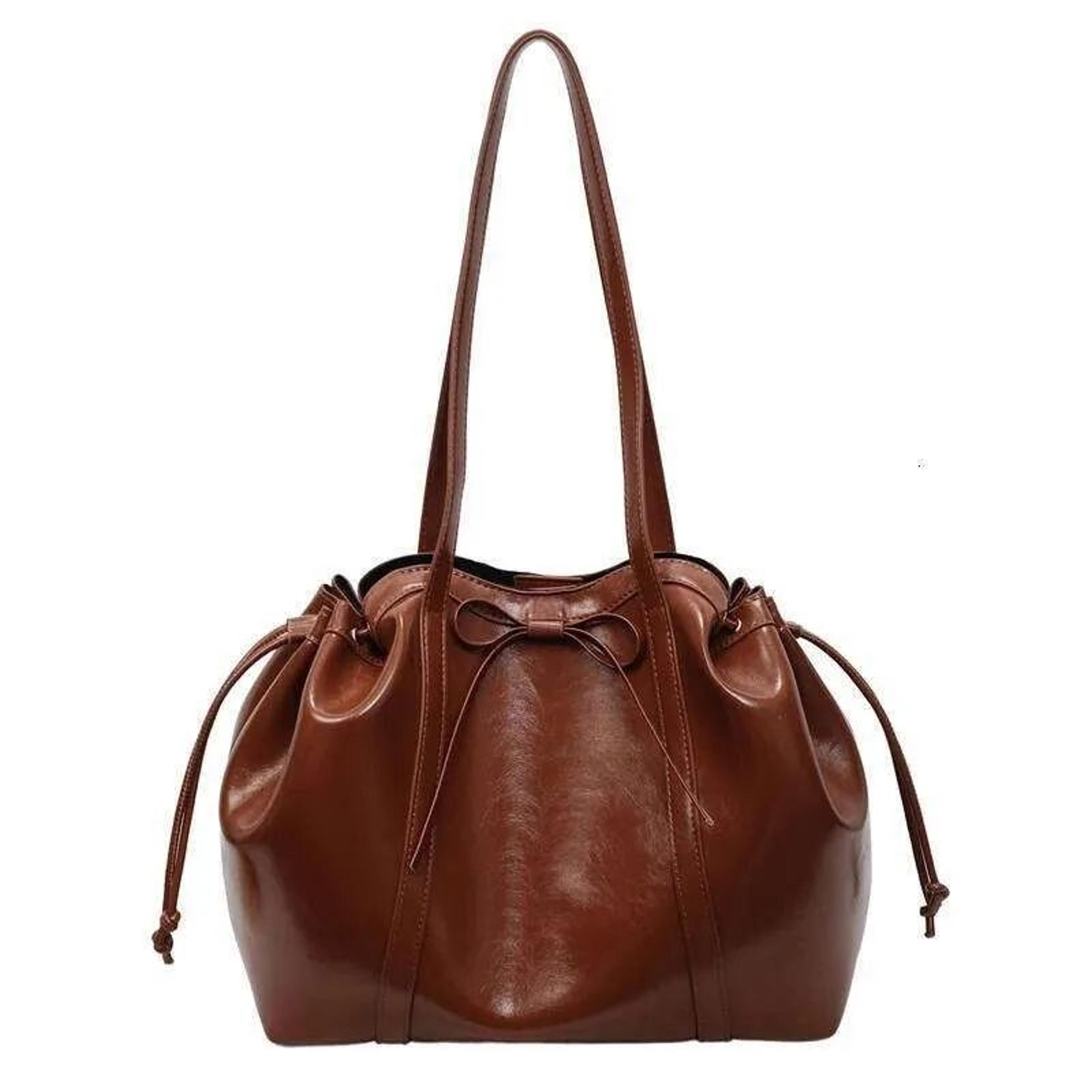 Women PU Leather Shoulder Bag With Bow Accent And Large Capacity 3