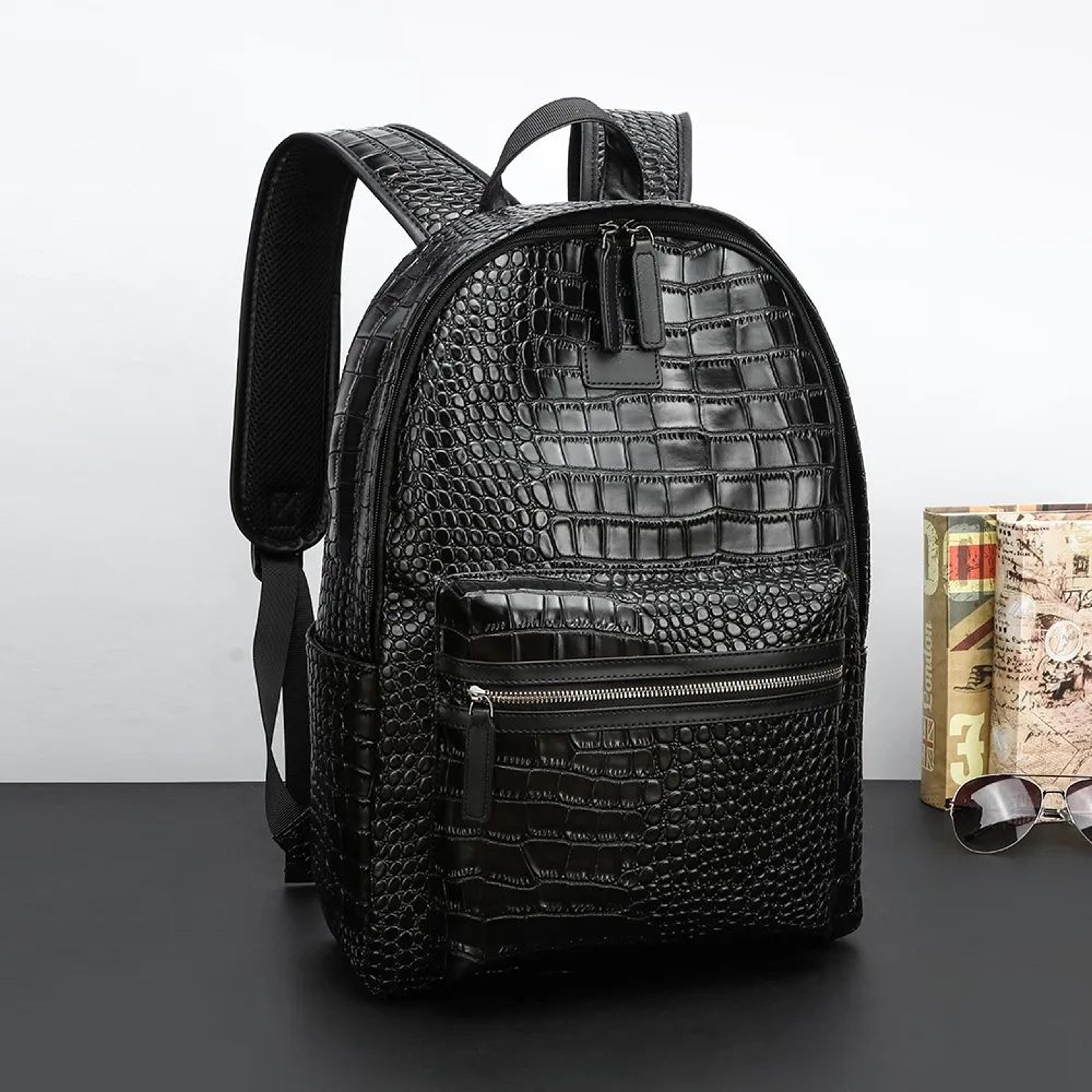 Womens Crocodile Embossed Soft Leather Backpack With Large Capacity For Work And School 1
