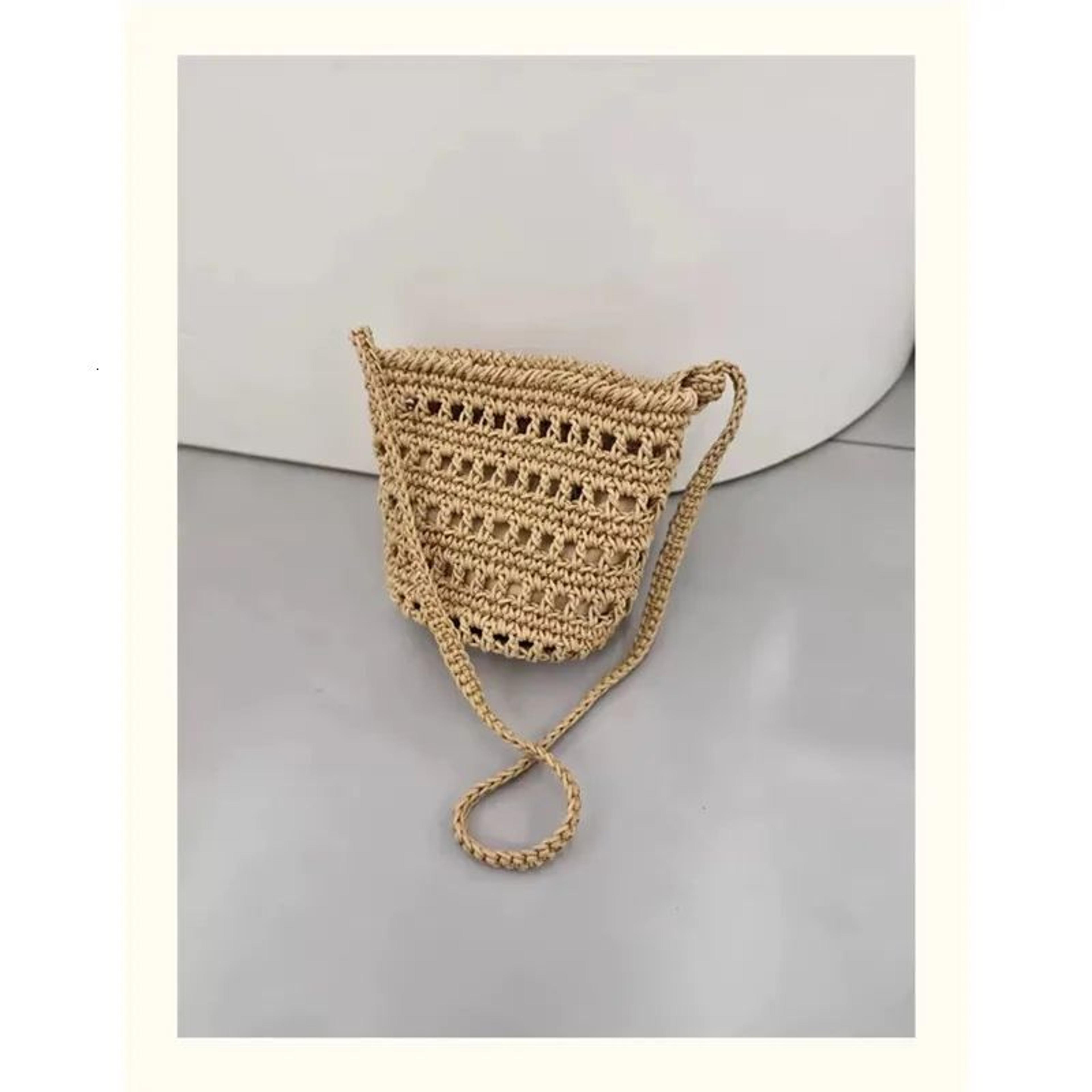 Women Handwoven Wax Rope Bucket Bag With HollowOut Design 1