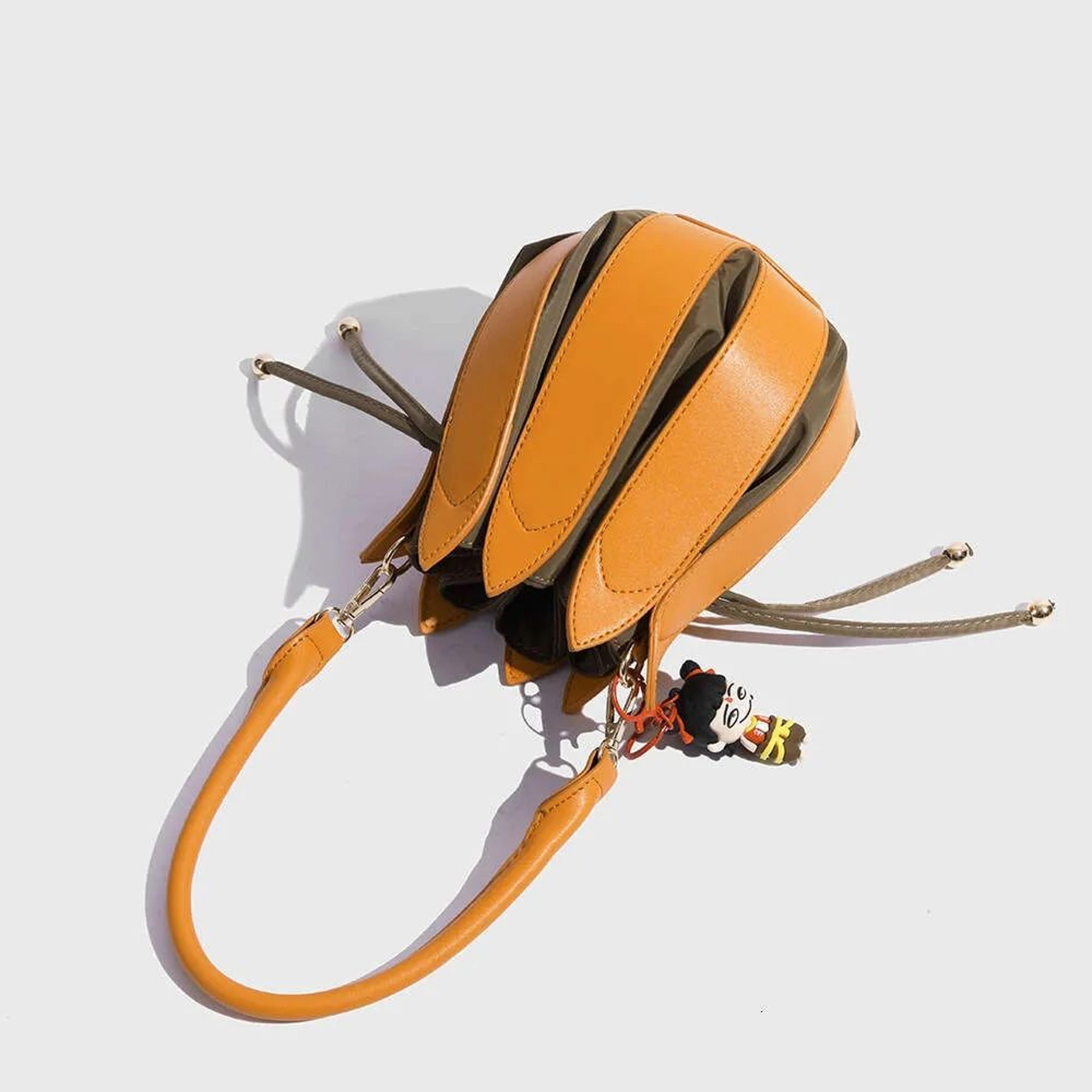 Women Orange Lotus Flower Crossbody Bag With Drawstring Closure 1