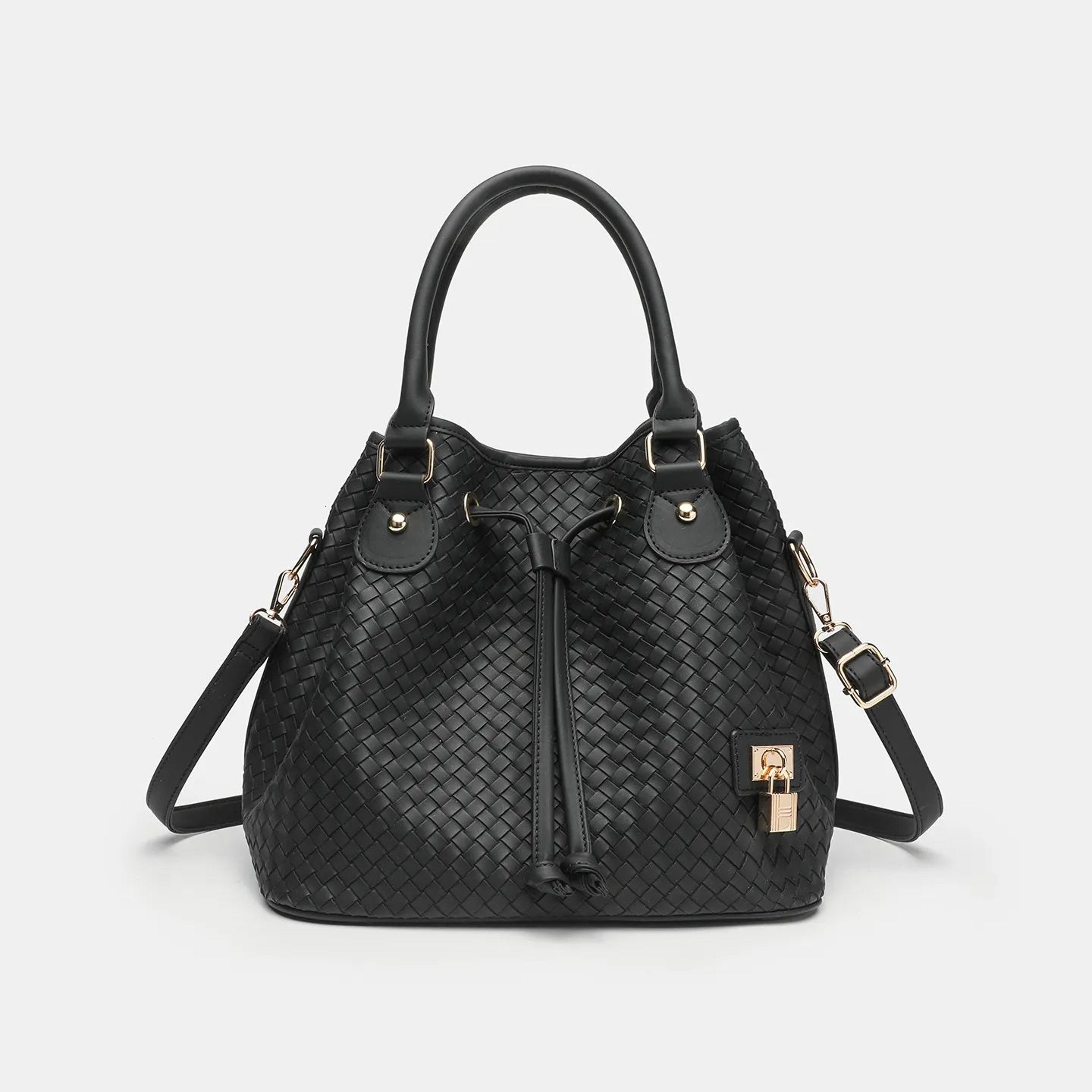 womens large capacity woven tote bag with shoulder and crossbody carry options