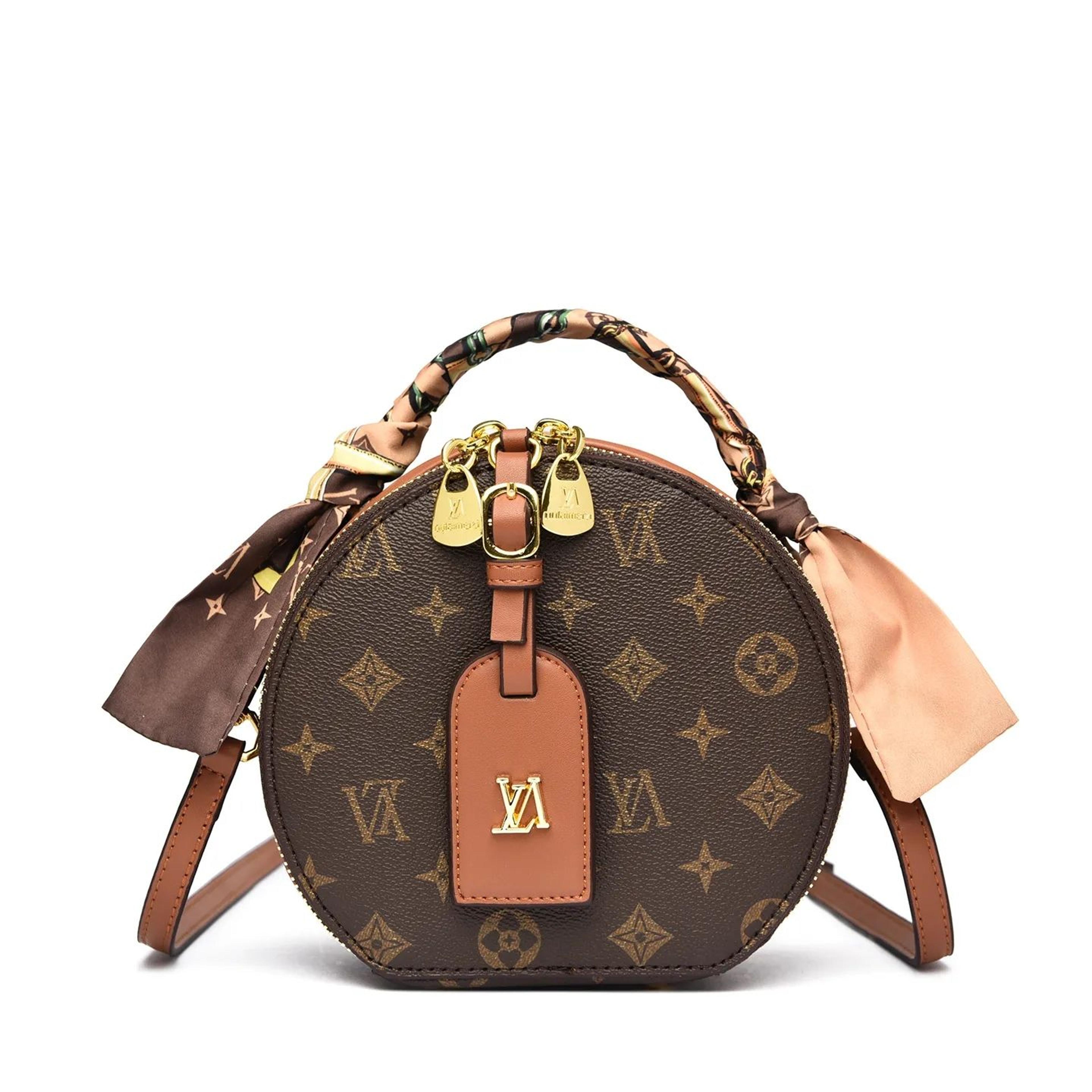 retro round crossbody bag for women brown and yellow messenger purse