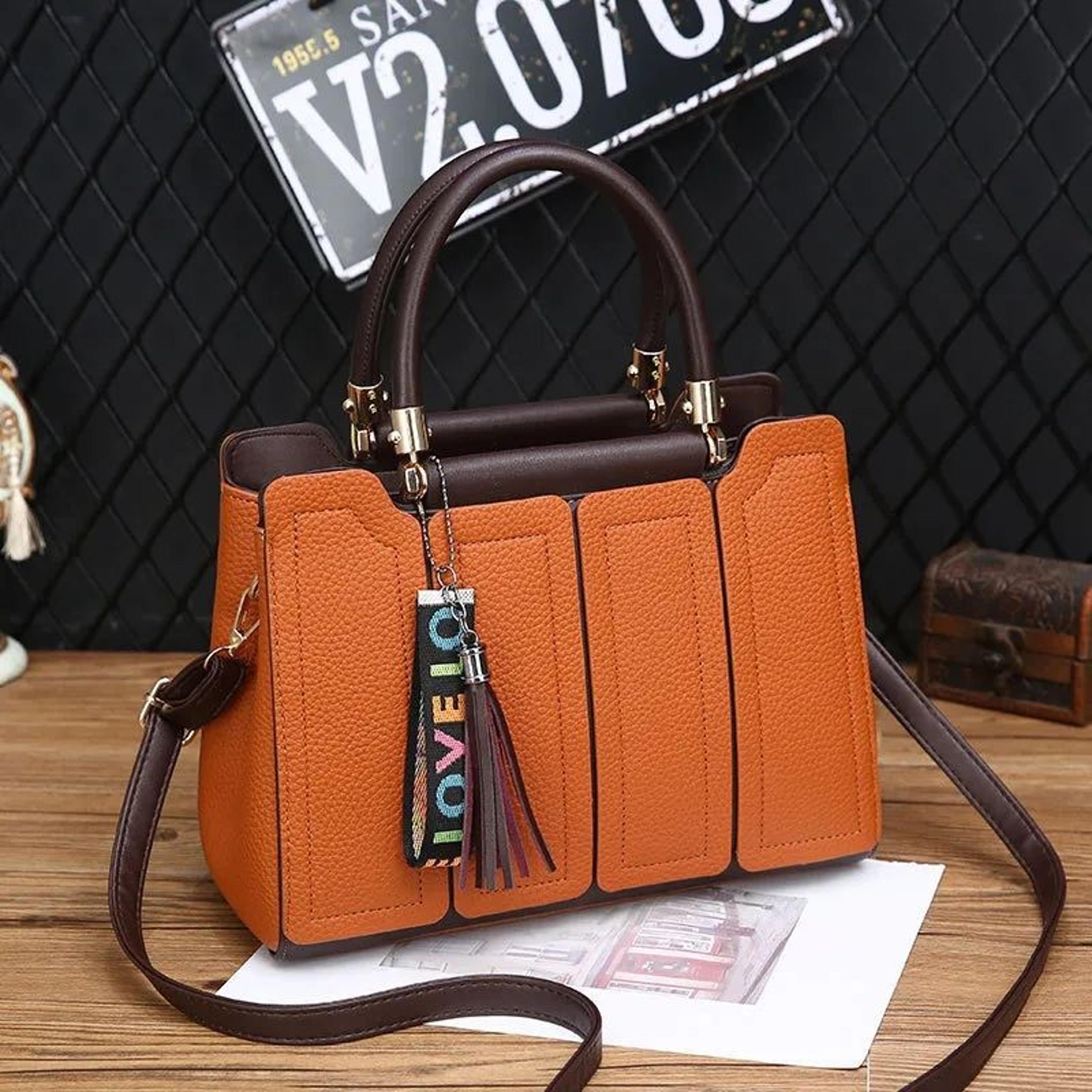 Womens Large Capacity Shoulder Handbag With Solid Color Spliced Design 3