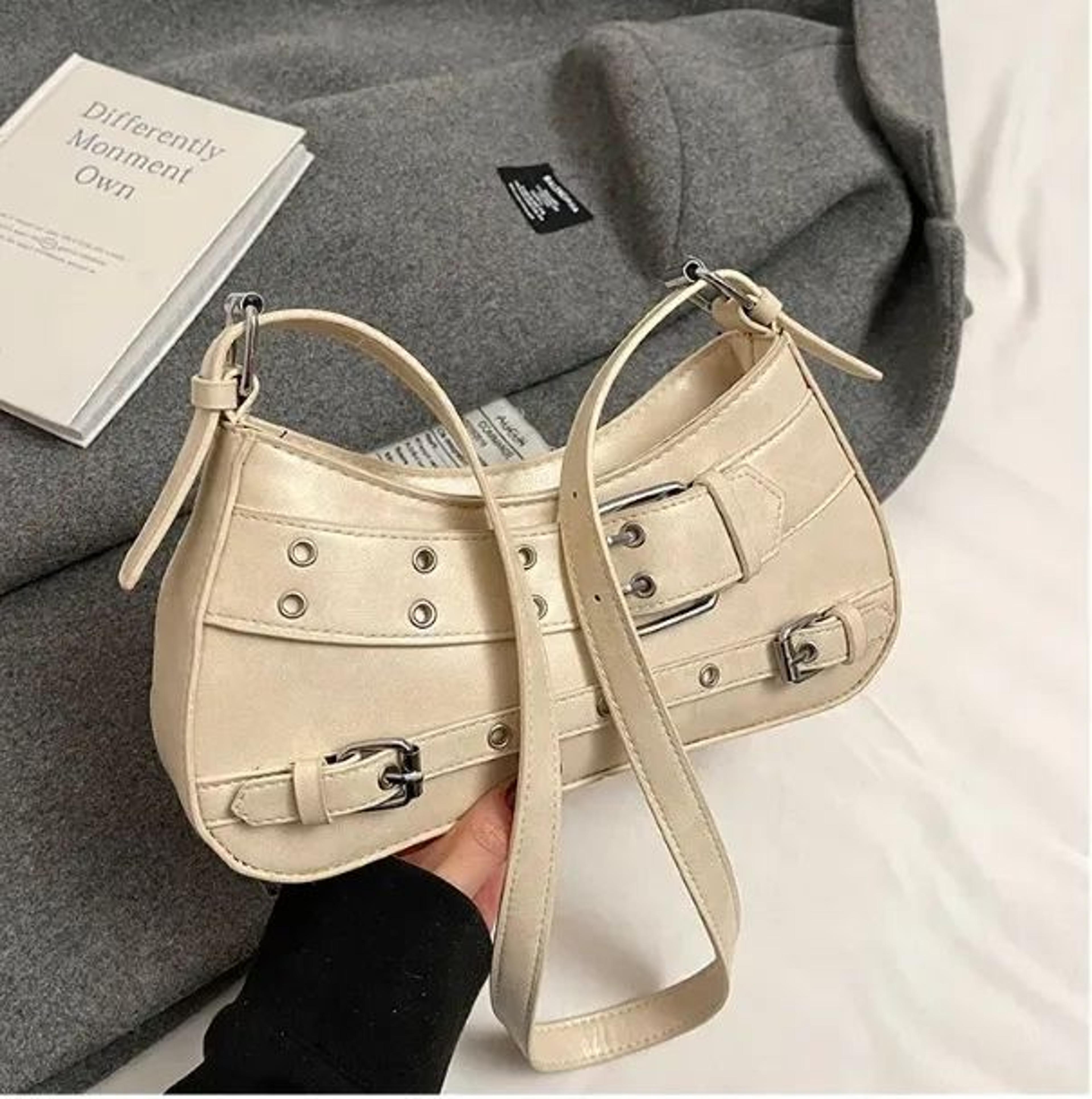 Cream Mini Hobo Bag With Buckle Accent And Convertible Crossbody Style 1