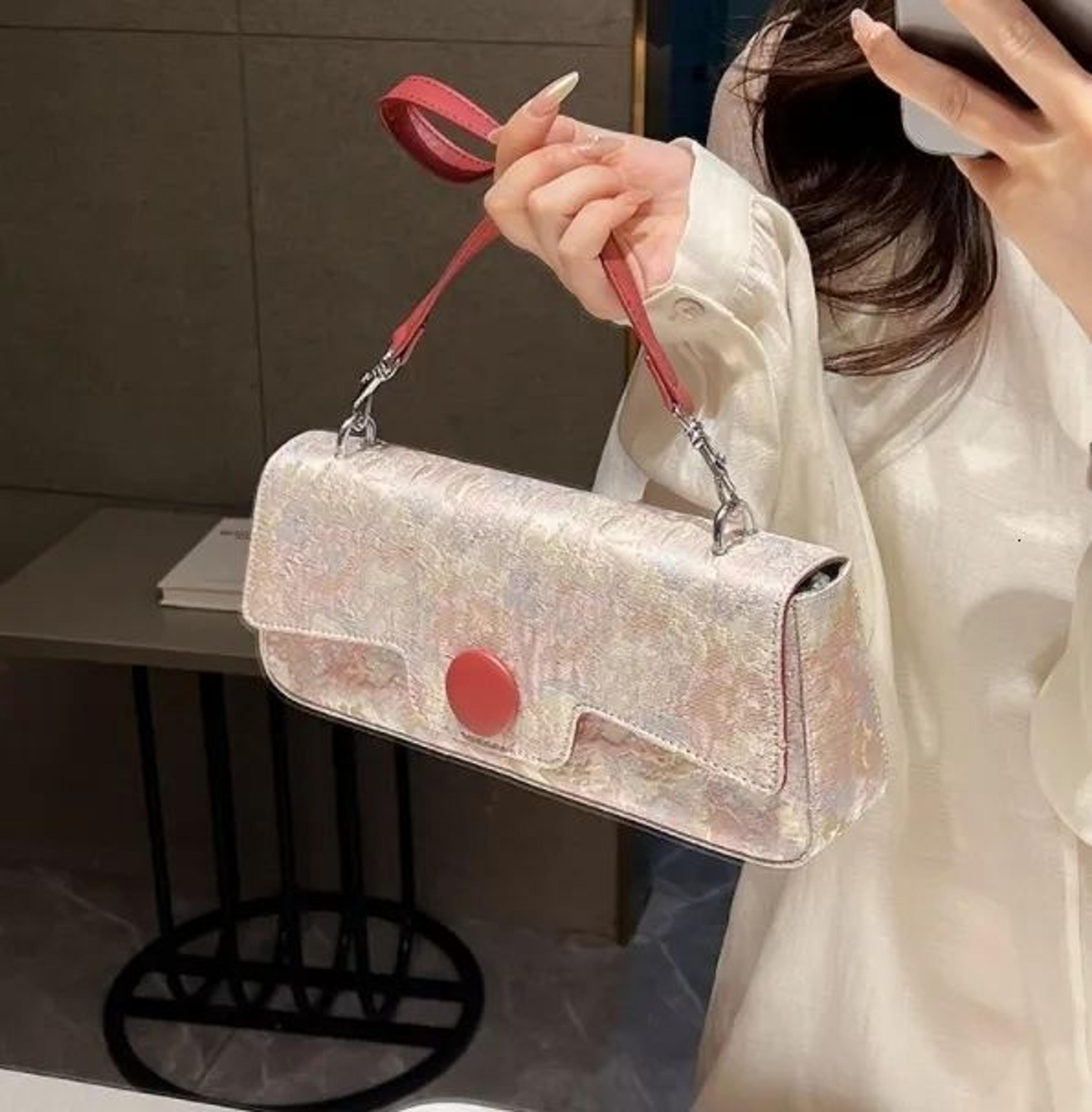 womens fabric underarm shoulder bag with buckle closure