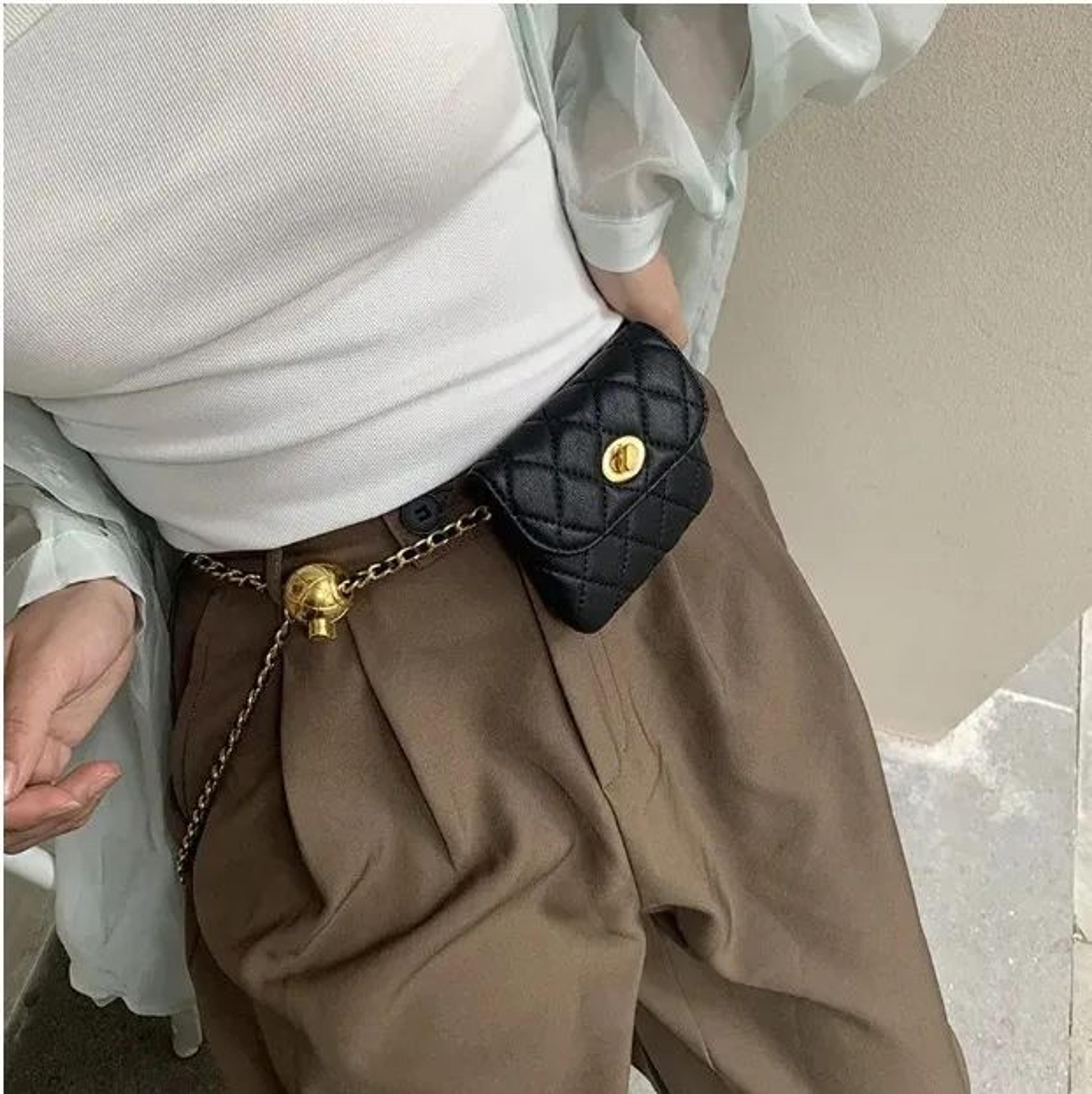 Womens Mini Chain Crossbody Bag With Rhombic Pattern And Golden Ball Accent 2