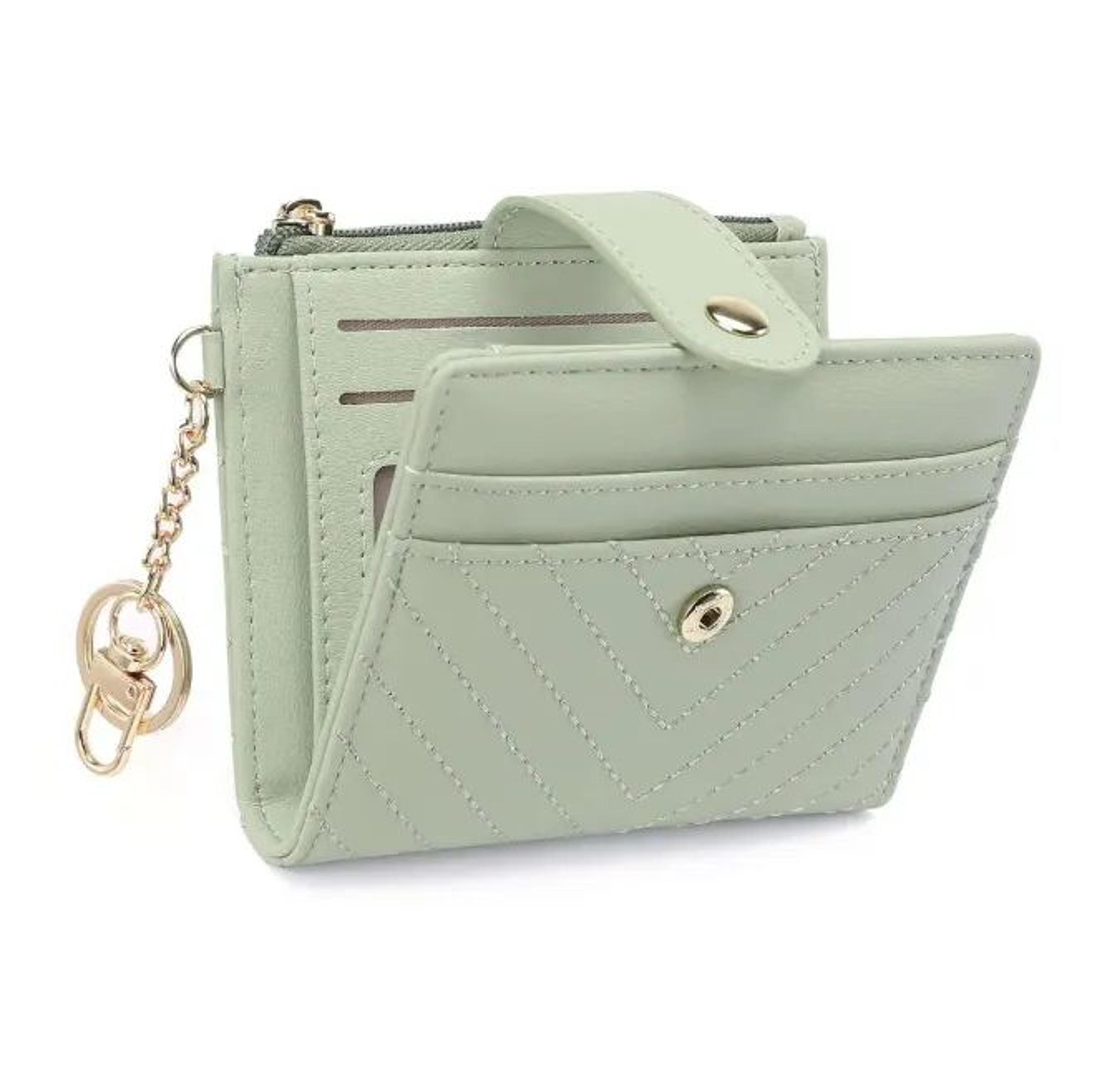 Women Slim Bifold PU Leather Wallet With Zipper ID Holder And Keychain 1