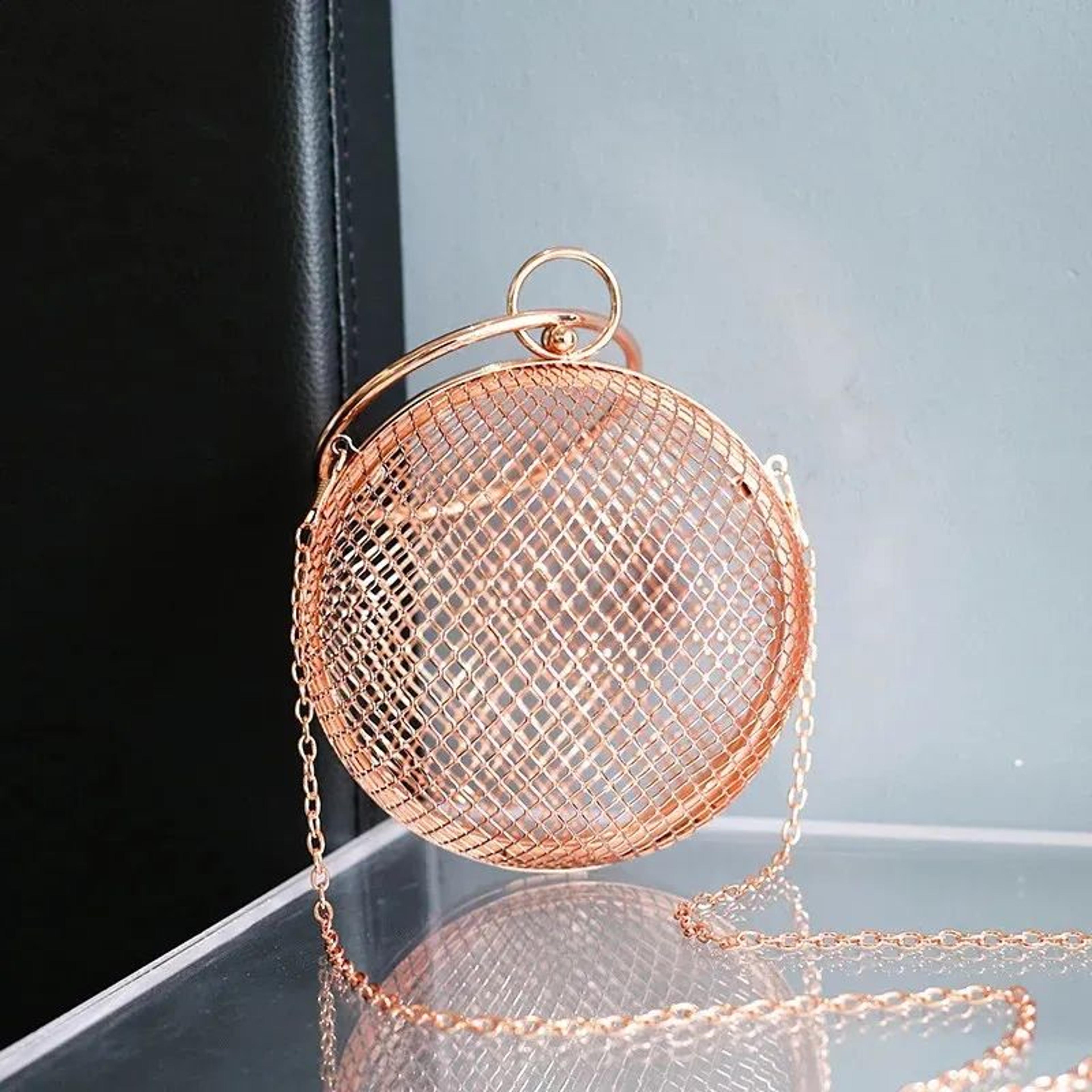 Womens Spherical Mesh Handbag With Metal Alloy Top Handle For Parties And Weddings 2