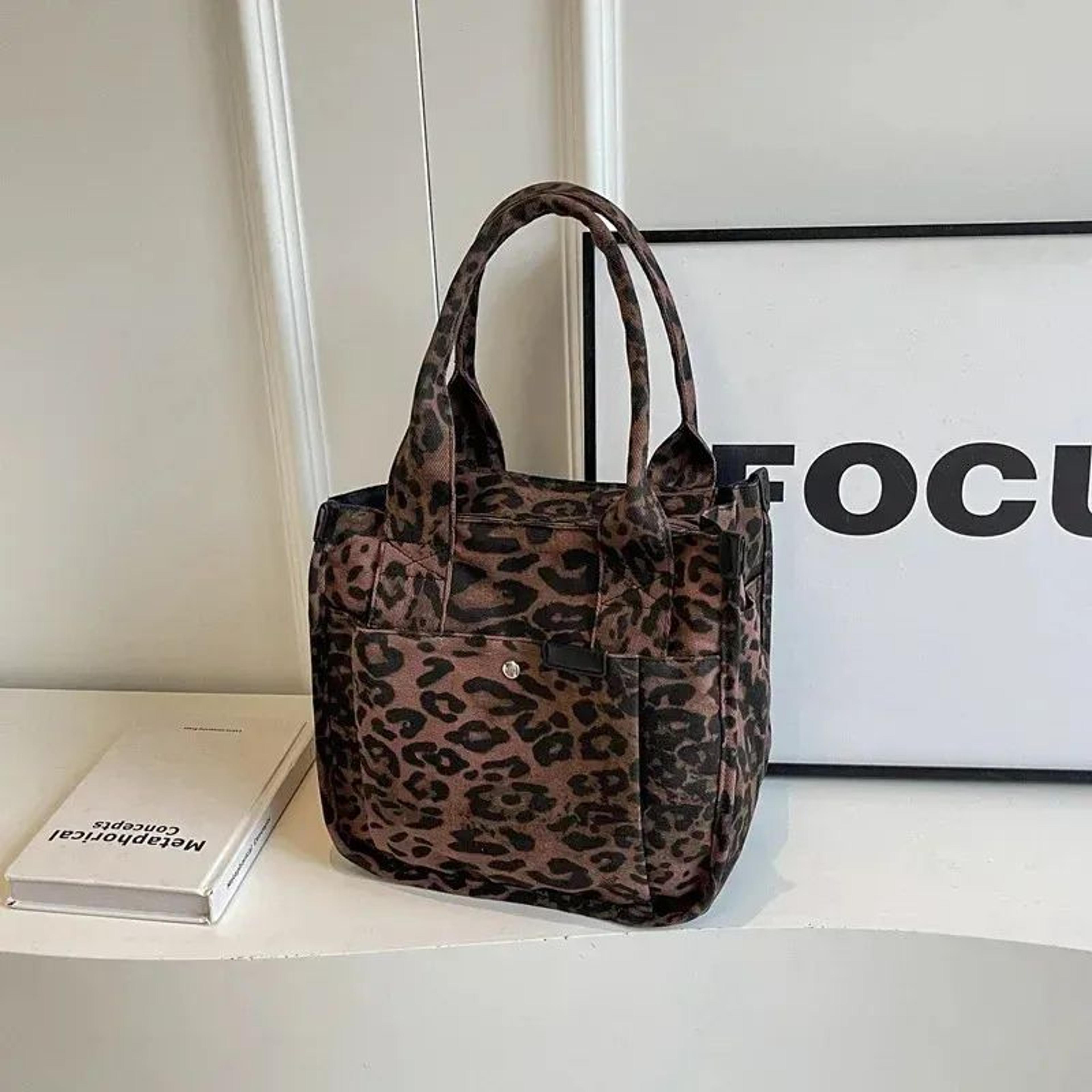 Leopard Print Canvas Tote Bag For Women With Multiple Pockets 2