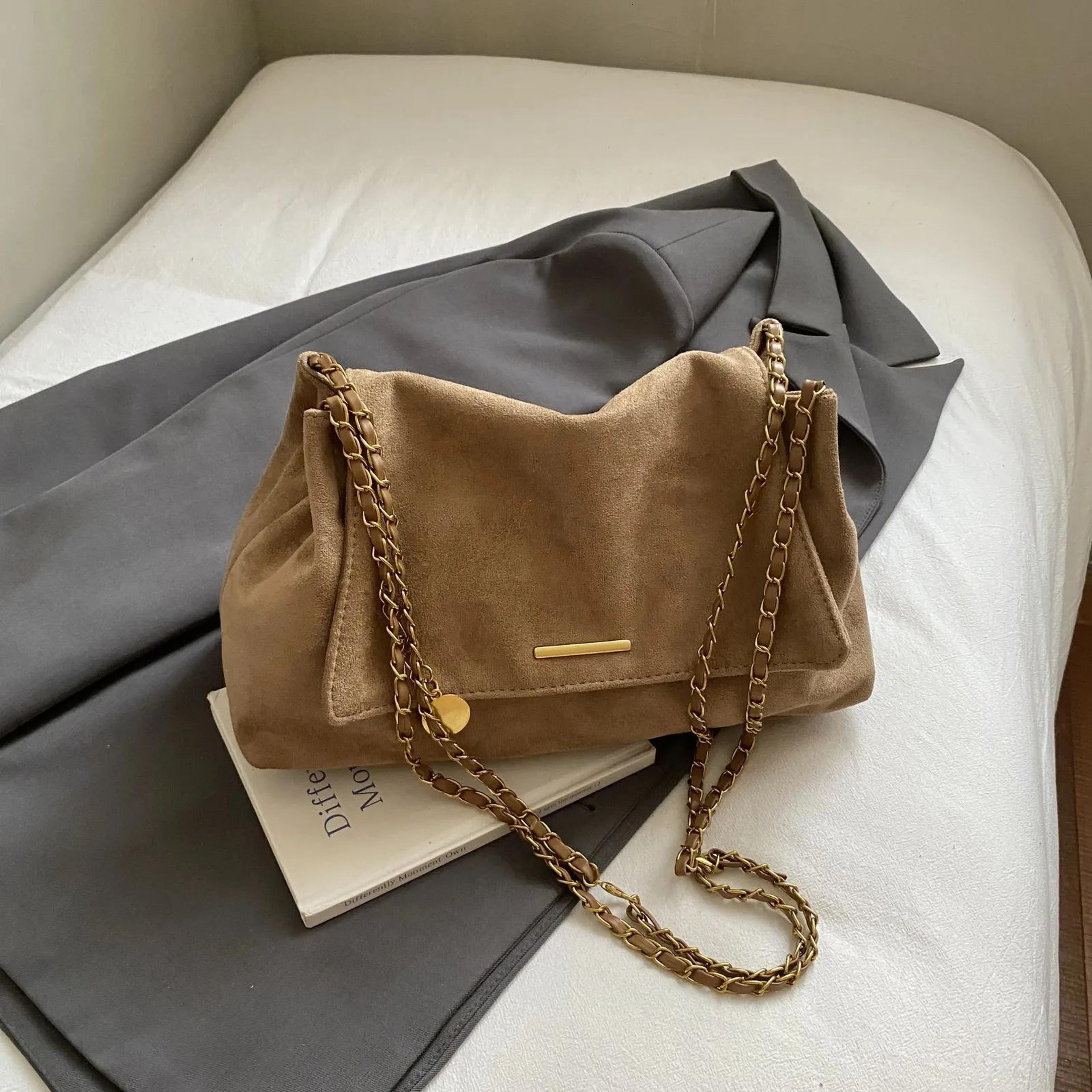 Womens Suede Tote Bag With Adjustable Chain Strap And Top Handle 2