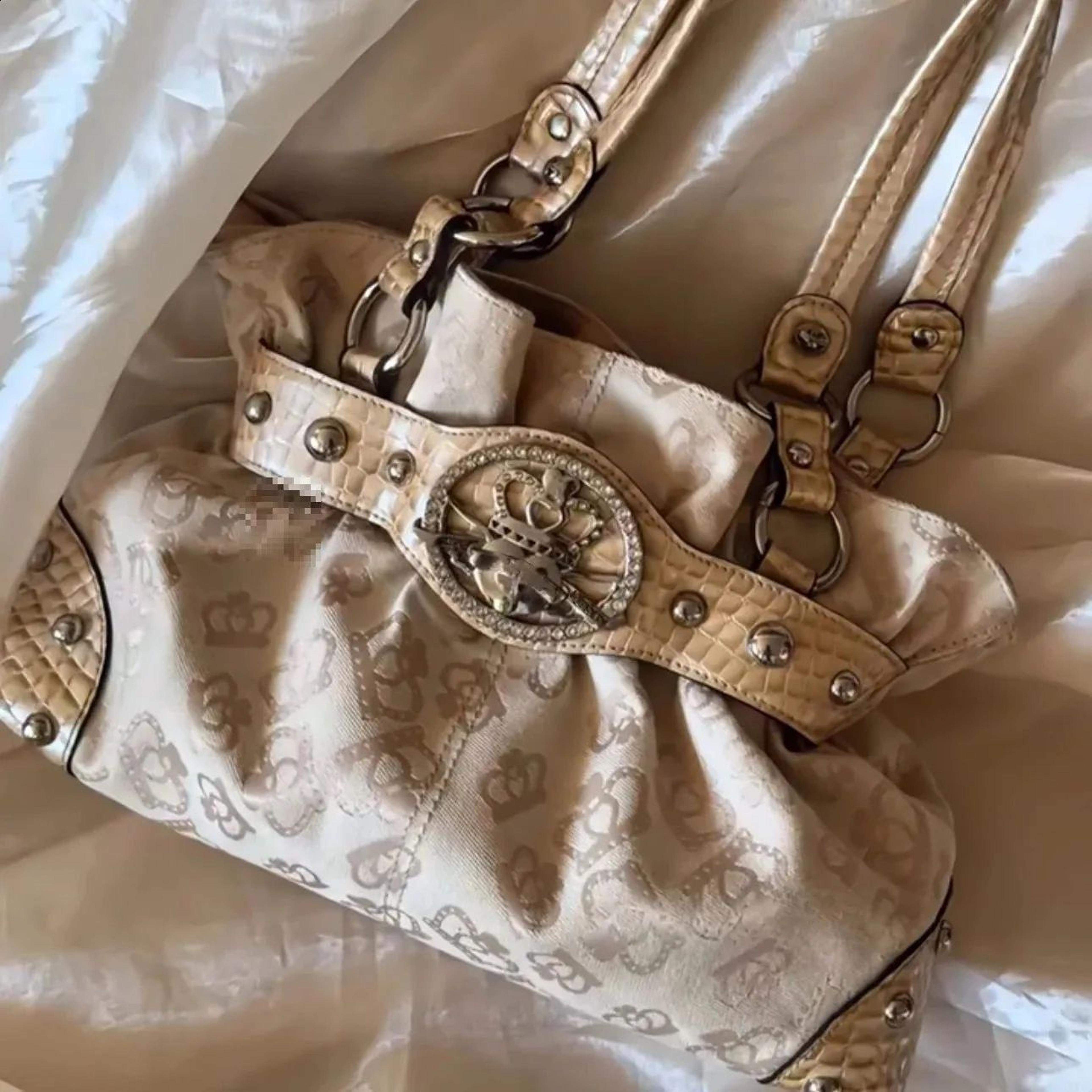 retro rivet canvas shoulder bag for women with belt buckle and large capacity