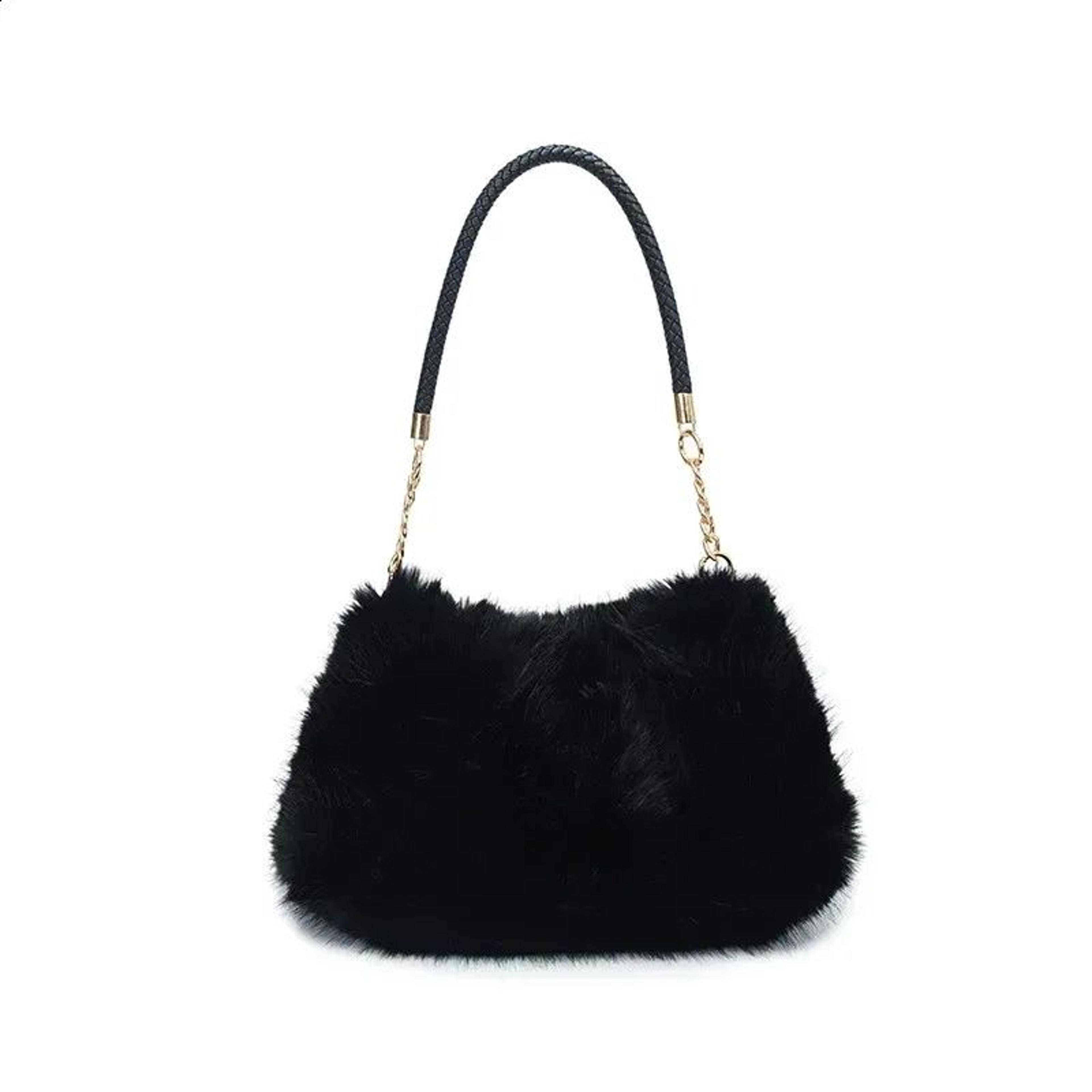 Faux Fur Shoulder Bag With Ruched Design And Braided Handle For Women 3