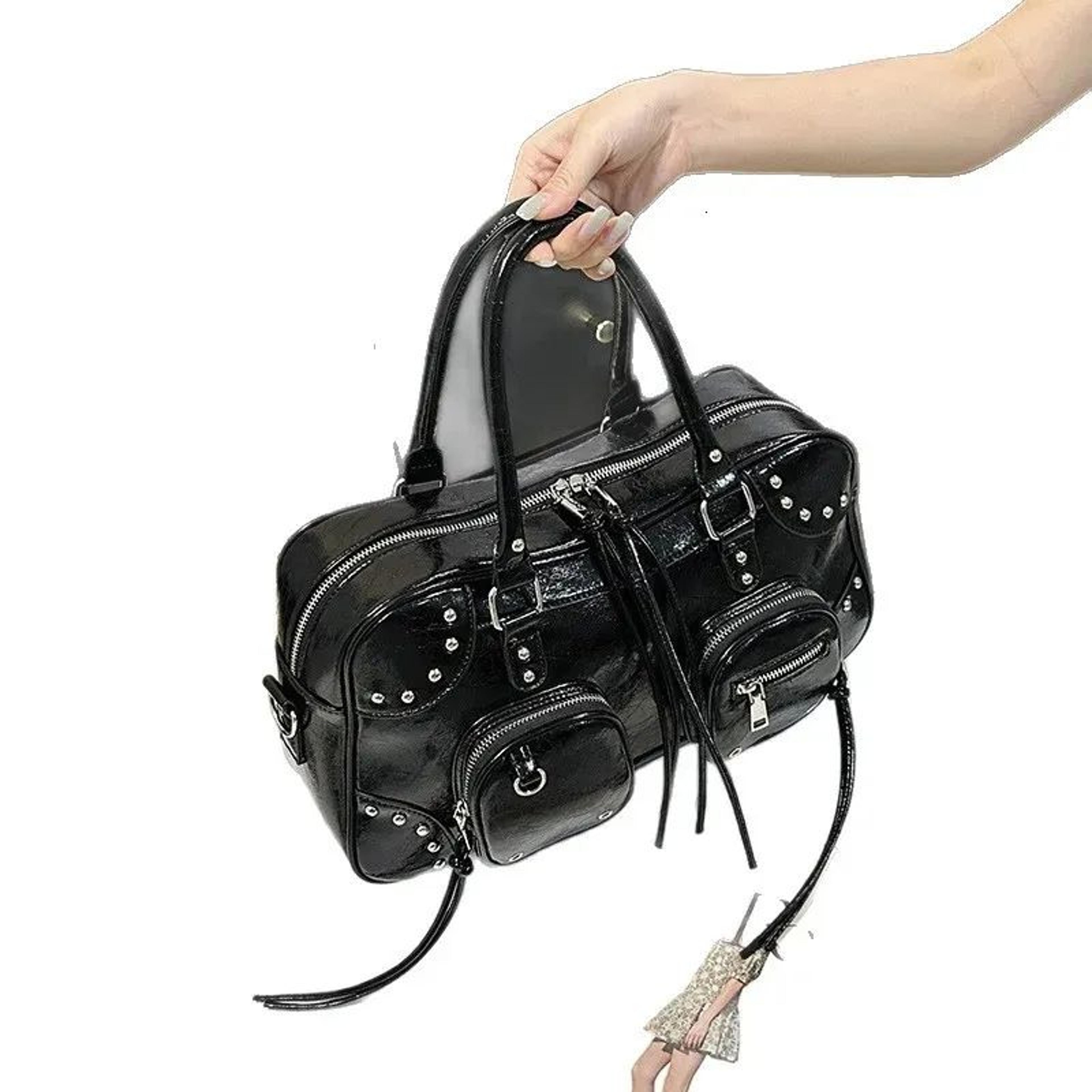 Women Vintage Y2K Gothic Leather Shoulder Bag With Adjustable Crossbody Strap 1