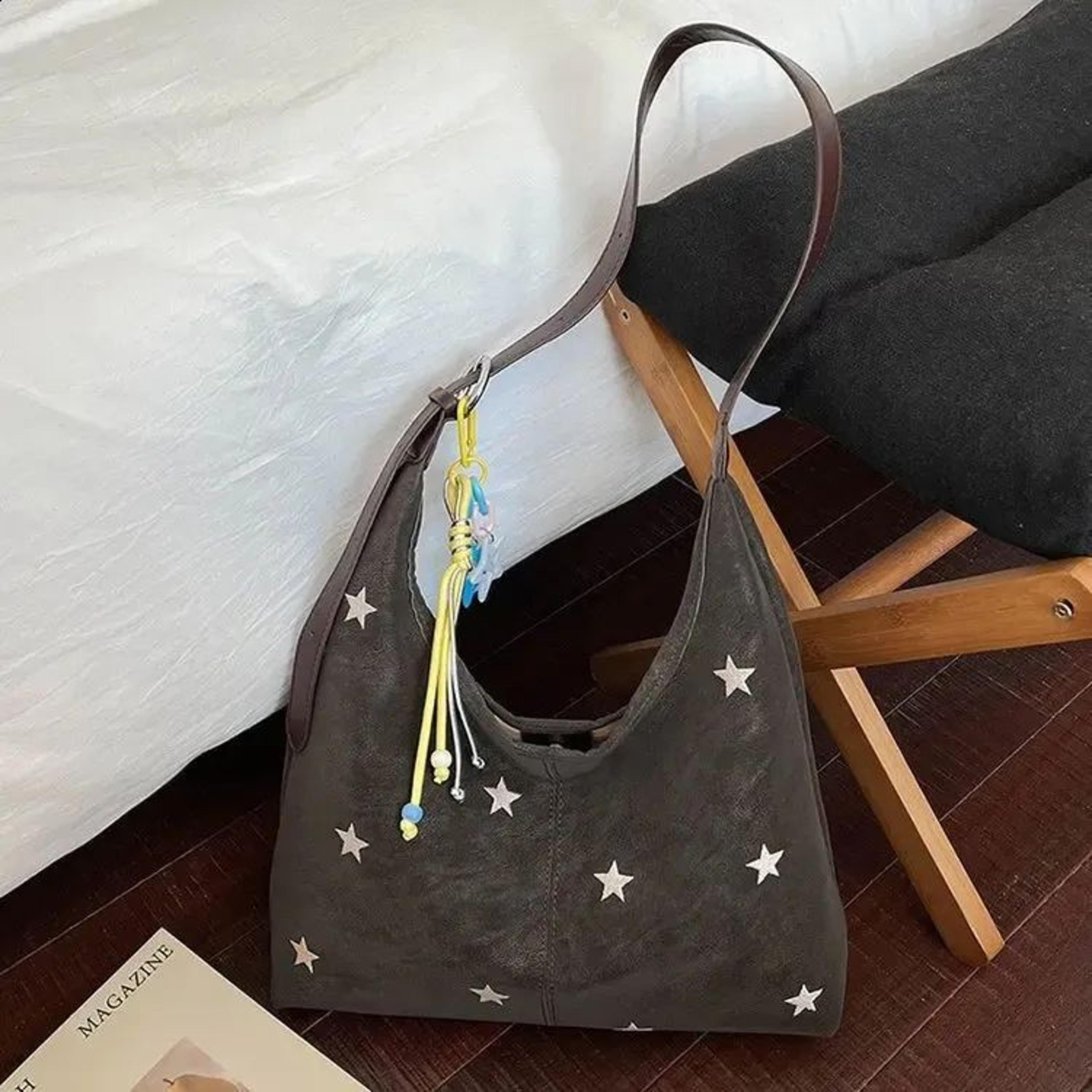 Star Embroidered Hobo Shoulder Bag For Women With Star Pendant 3