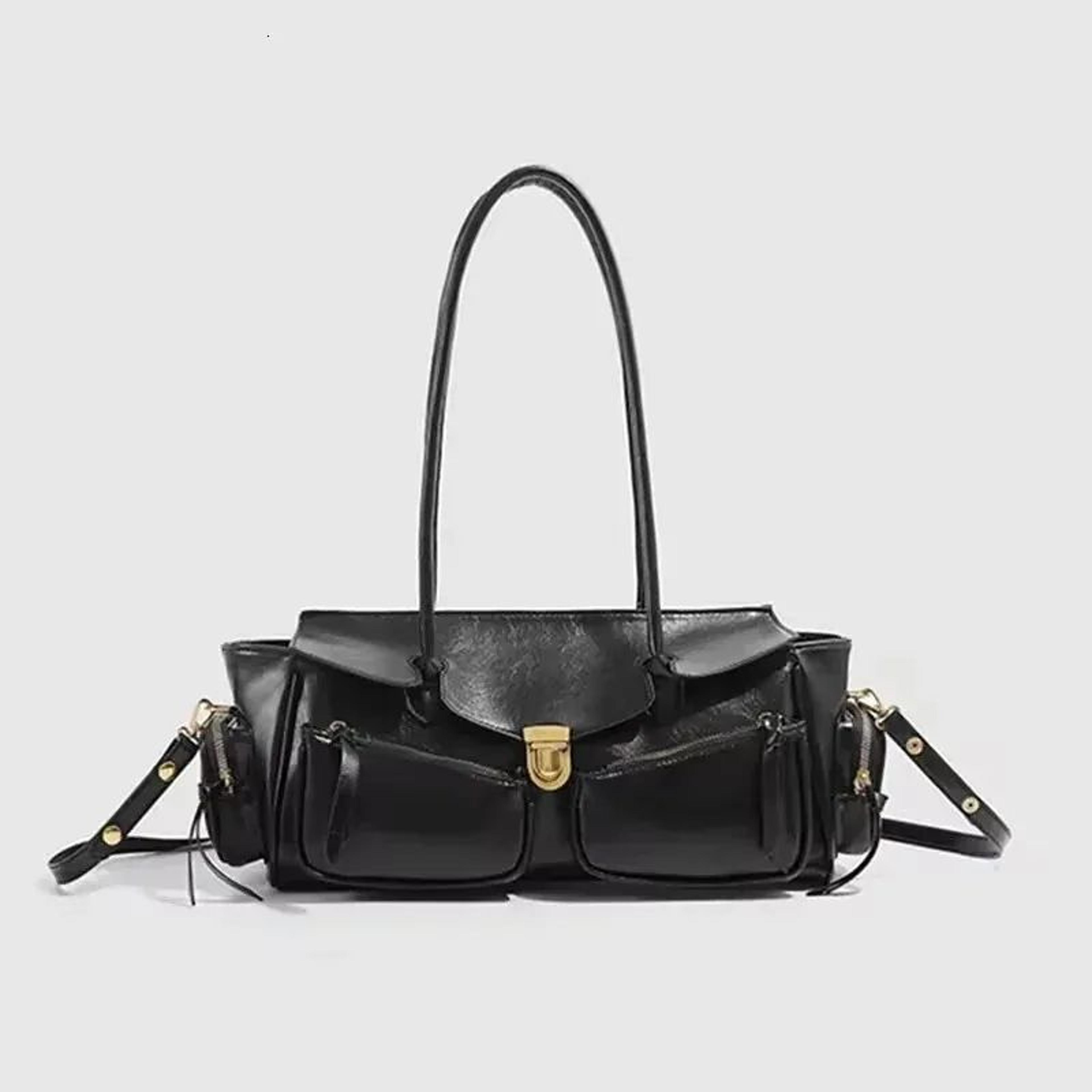 vintage genuine leather shoulder handbag for women with multiple pockets