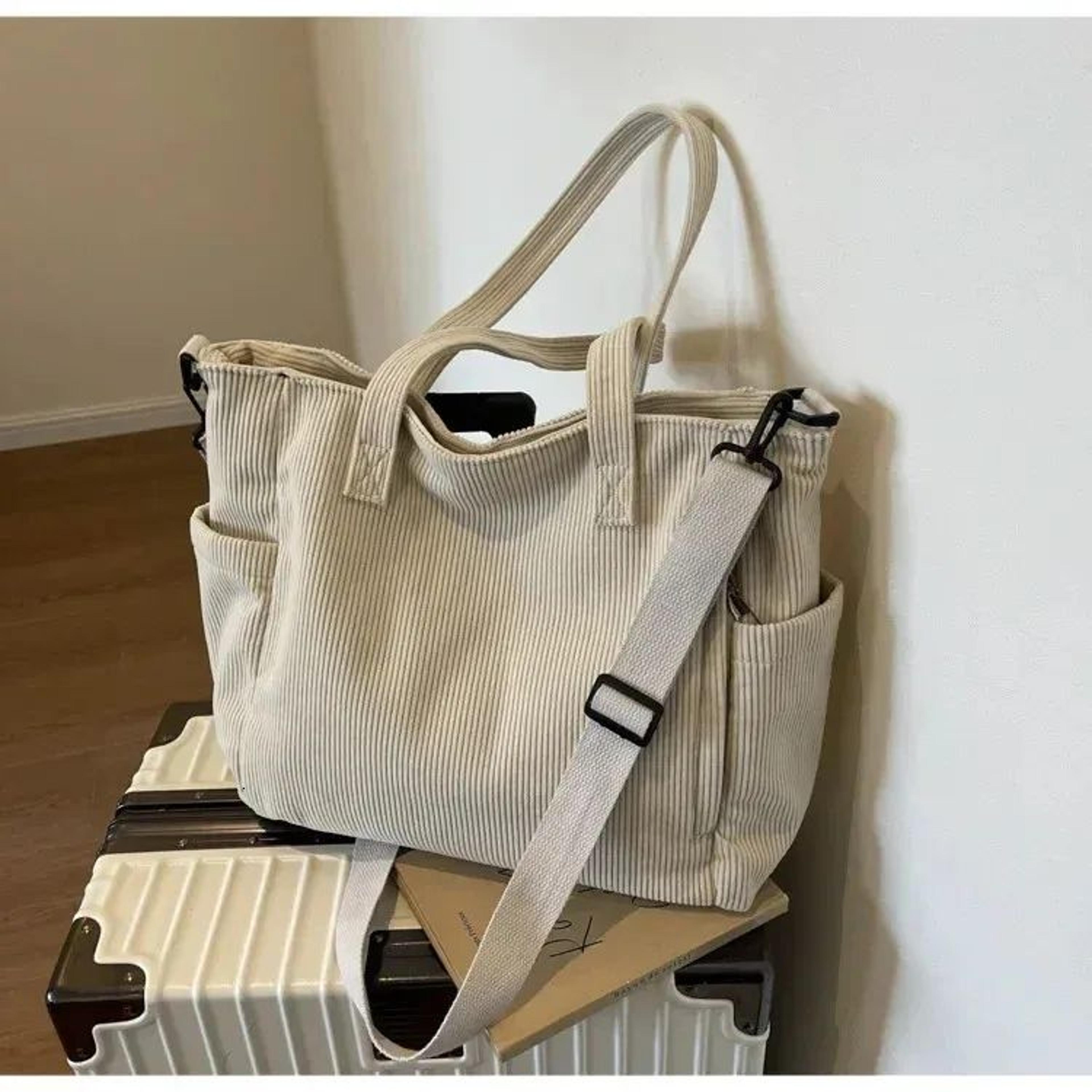 large corduroy crossbody shoulder bag with adjustable strap for college and travel