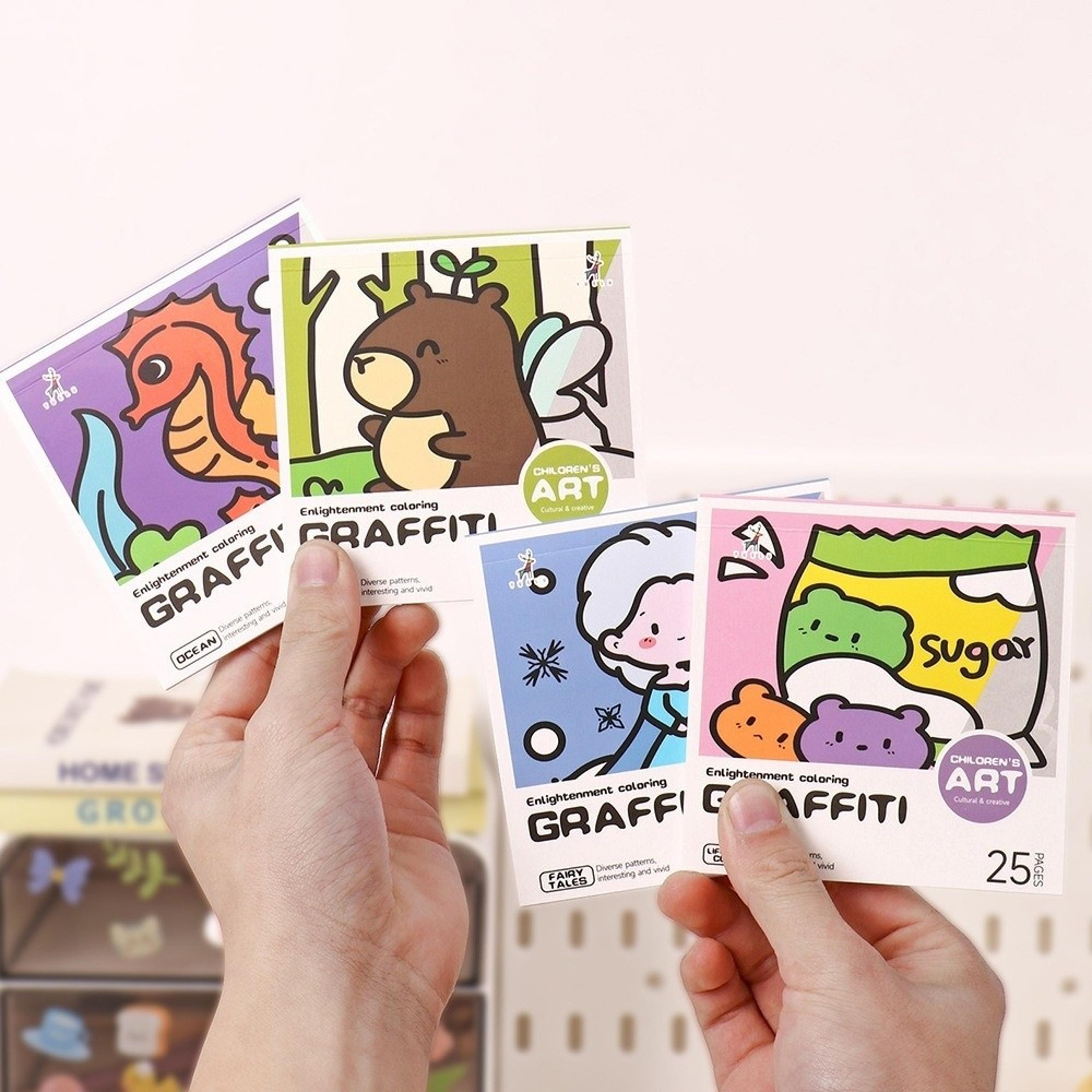 Portable Painting Album DIY Mini Cartoon Coloring Book Water Color And Note Coloring Childrens Art 3