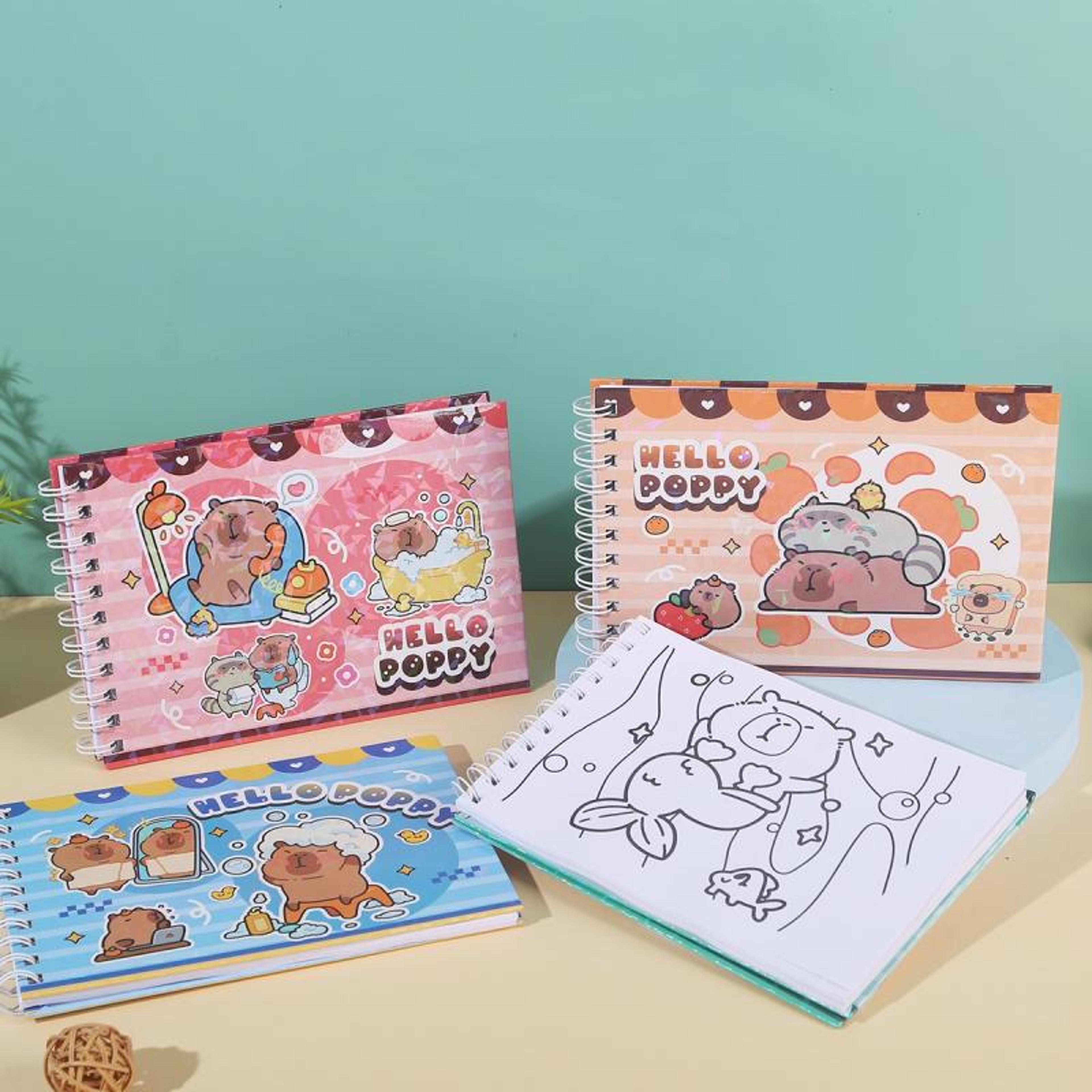bobbie goods coloring book, cute capybara characters, cartoon graffiti painting book for kids