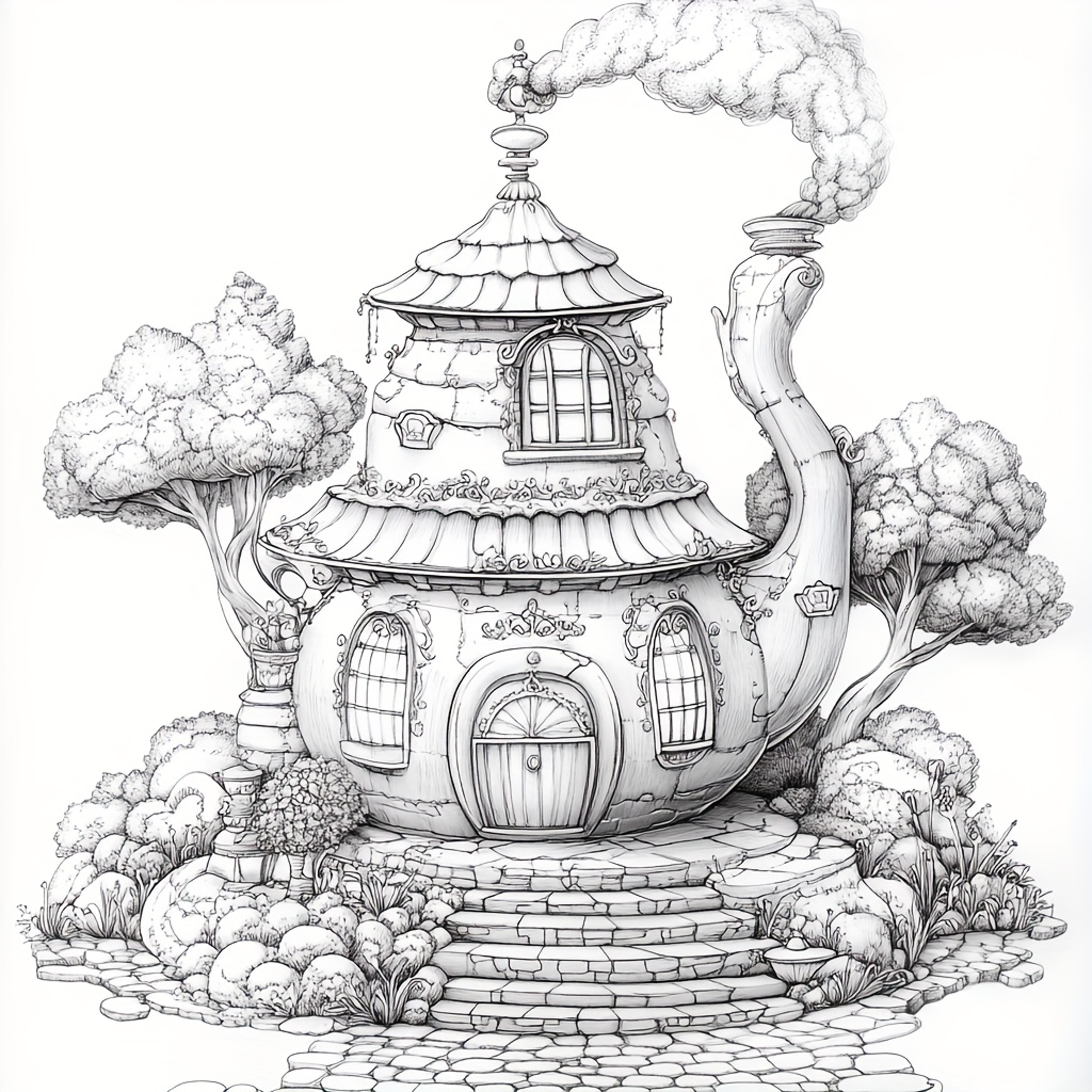 Dreamy Teapot House Coloring Book For Adult Premium Drawing Supplies Unique Birthday Party Gift 1
