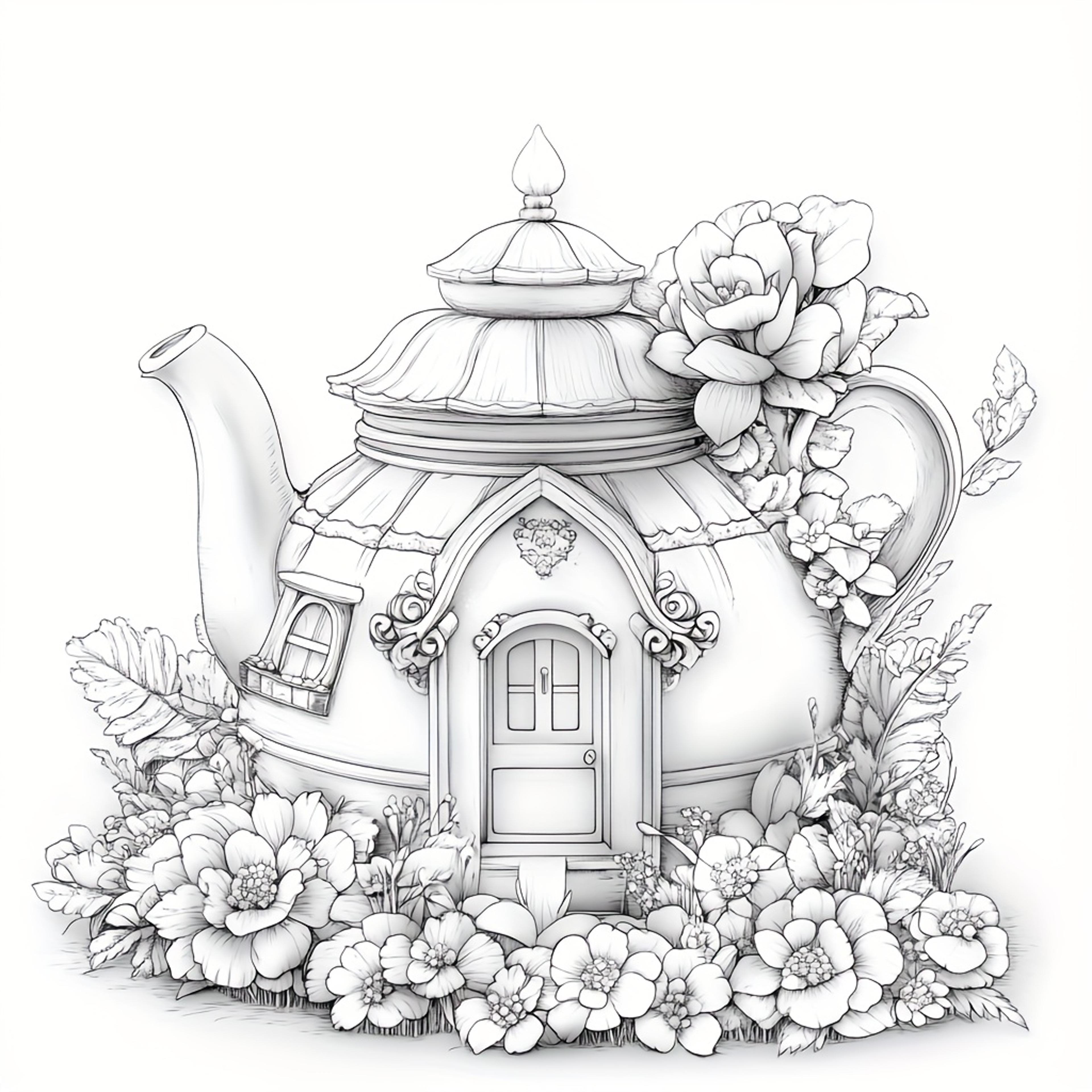 Dreamy Teapot House Coloring Book For Adult Premium Drawing Supplies Unique Birthday Party Gift 2