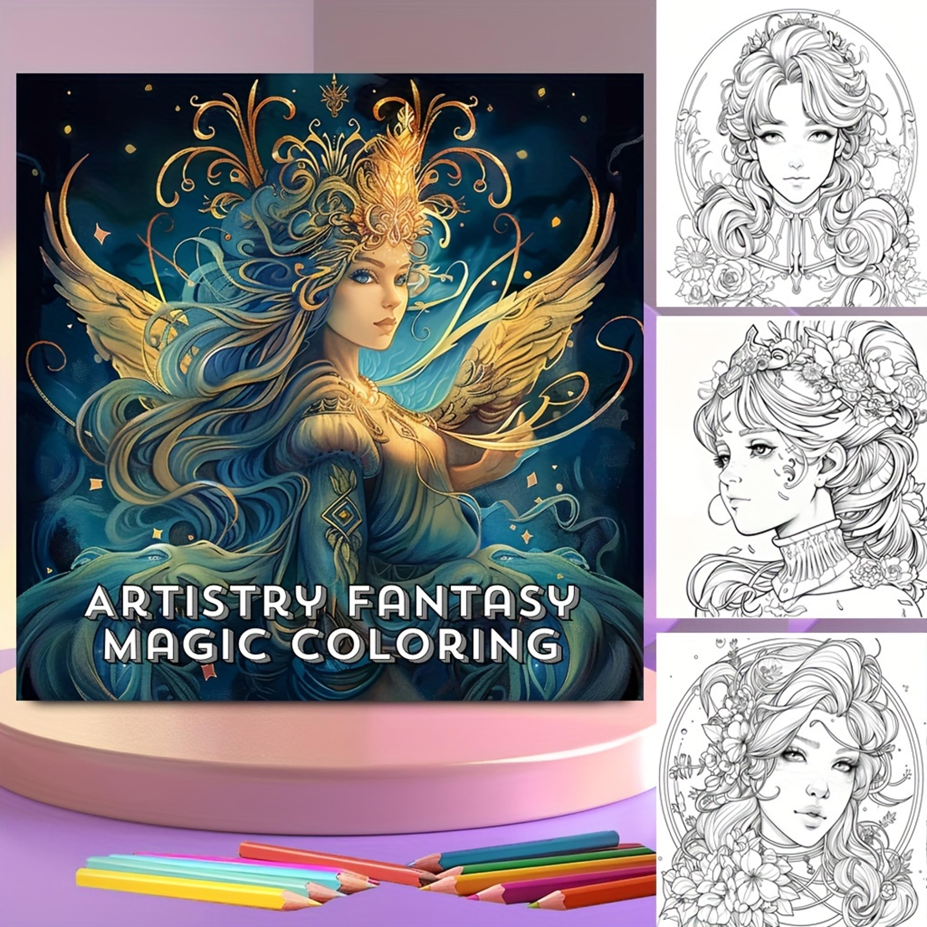 artistry fantasy coloring book, for stress relief and soothing stress, a stress reduction colouring book for gifting