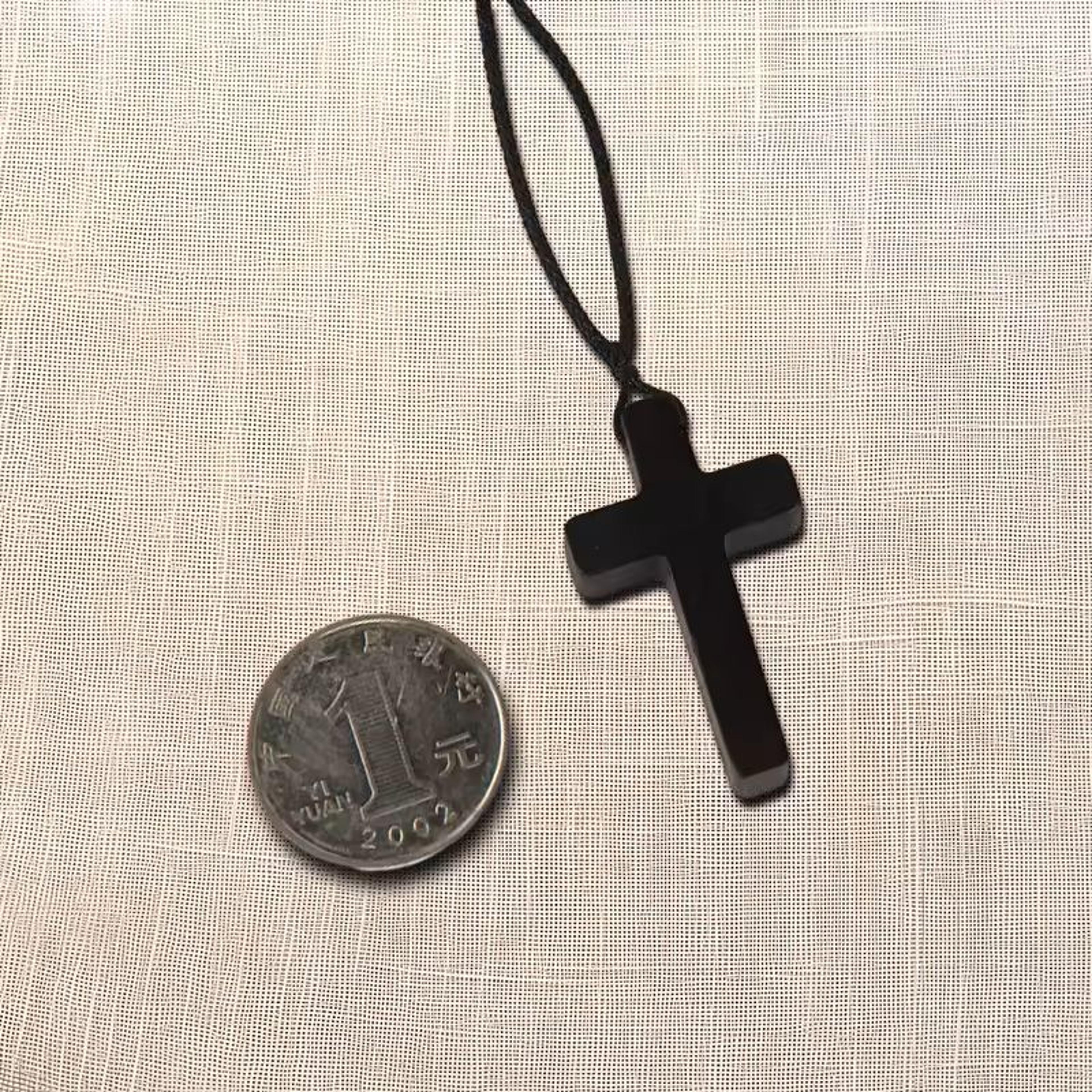 handmade ebony crucifix pendant necklace with braided rope